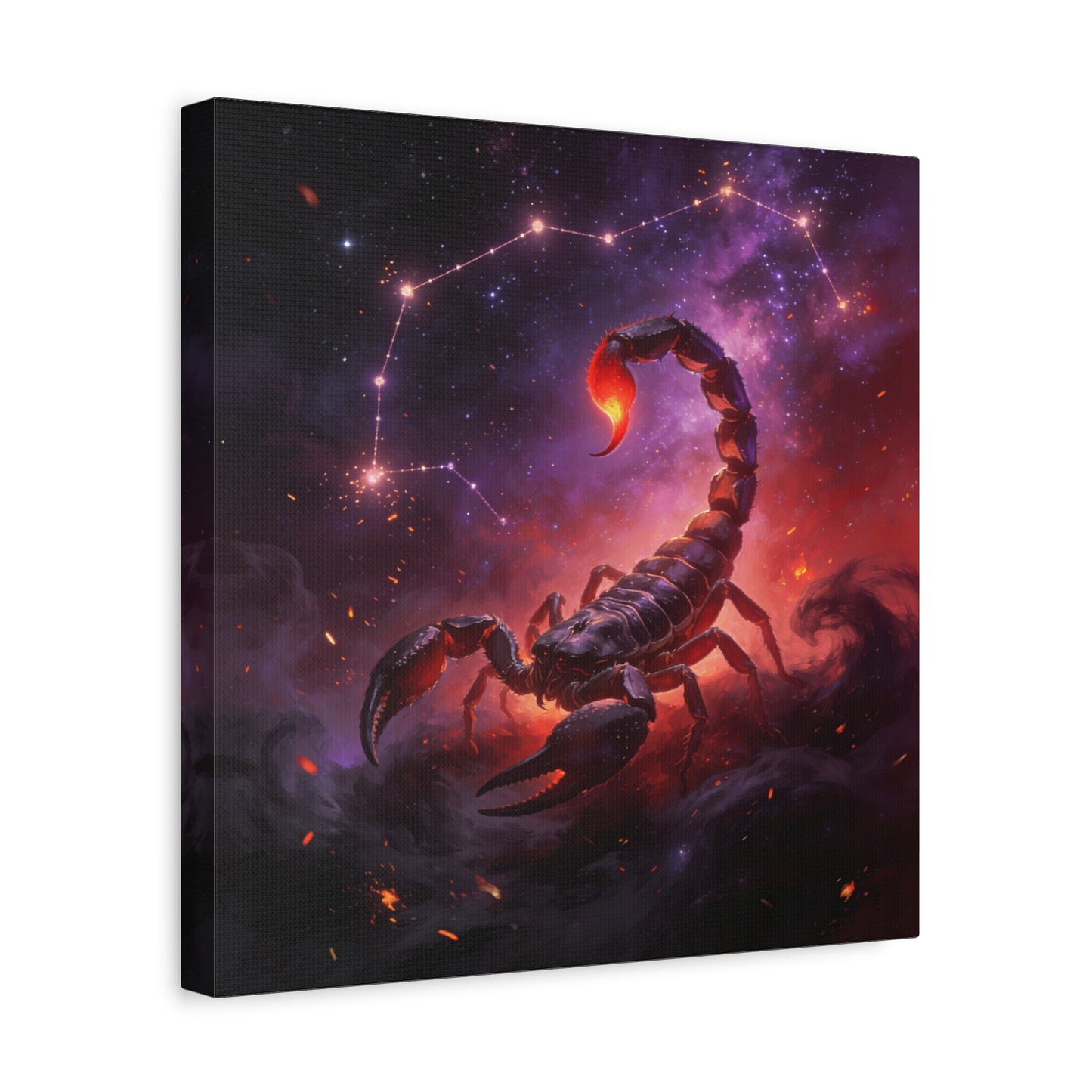 Scorpio Zodiac Canvas Wall Art - Celestial Scorpion Constellation Galaxy Print, Fiery Purple Space Illustration - Matte Canvas Decor - Bedroom Wall Hanging, Dorm Room Accent - Bedroom Home Decoration