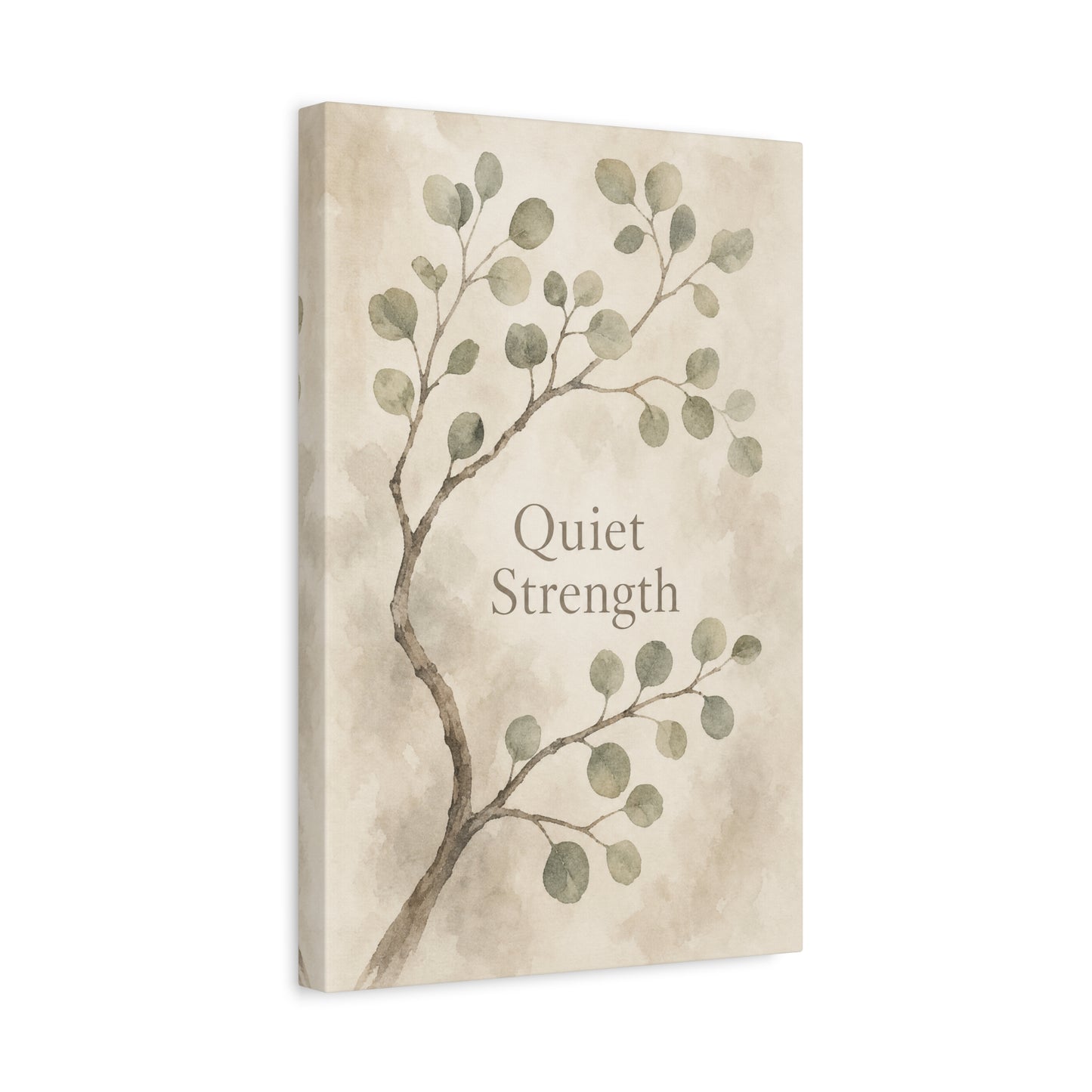 "Quiet Strength" Botanical Canvas Wall Art - Minimalist Sage Leaf Branch Print - Neutral Inspirational Wall Decor - Bedroom Home Decoration, Living Room Accent - Bedroom Home Decoration
