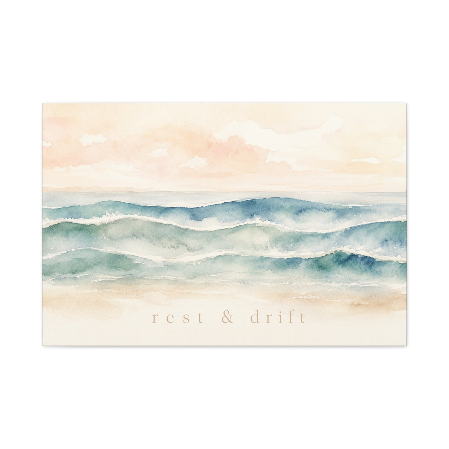 "Rest & Drift" Coastal Ocean Waves Canvas Wall Art - Watercolor Seascape Beach Decor - Serene Pastel Blue And Peach - Bedroom Home Decoration, Living Room Accent, Jellyfish Room Decor - Ready to Hang