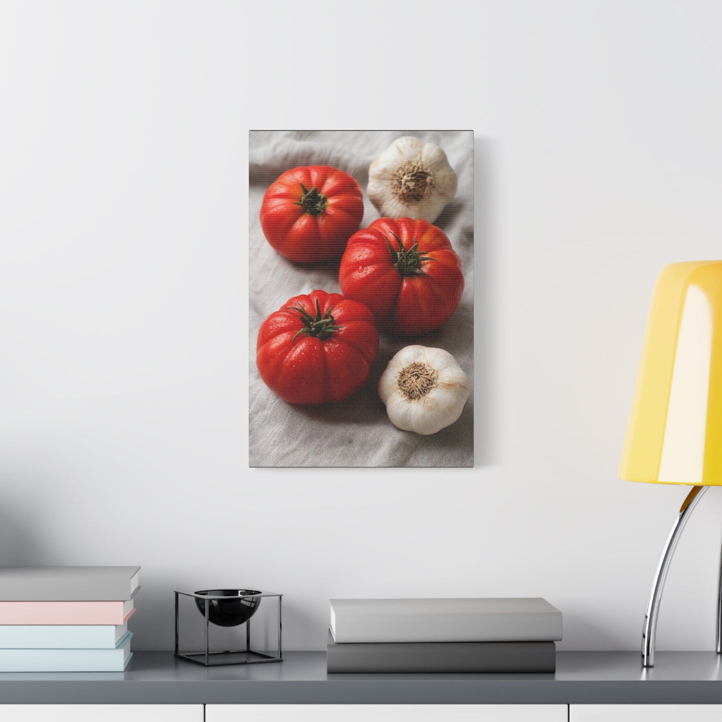 Heirloom Tomato Still Life Canvas Wall Art - Garlic Kitchen Food Art Print - Rustic Matte Canvas Decor - Farmhouse Dining Room Accent, Contemporary Culinary Wall Decor - Modern Farmhouse Style