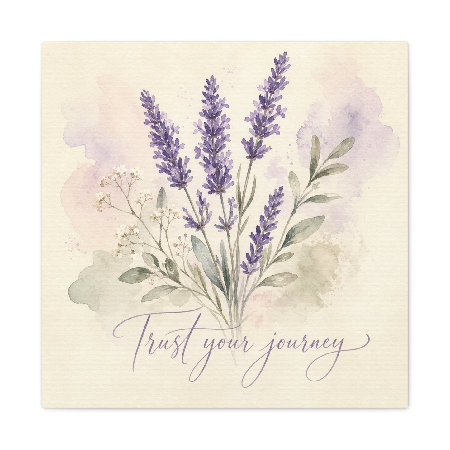 "Trust Your Journey" Lavender Canvas Wall Art - Watercolor Botanical Floral Decor - Soft Purple Sage Green Bouquet, Inspirational Bedroom Wall Decor, Farmhouse Office Home Decoration - Ready to Hang