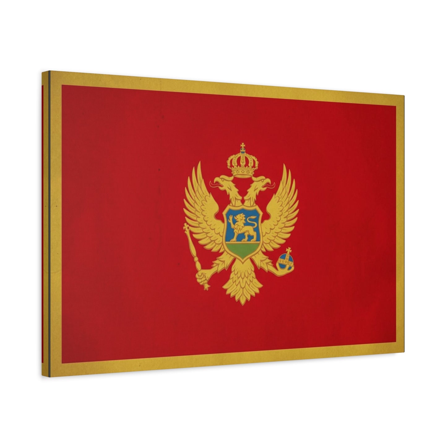 Montenegro Flag Canvas Wall Art - Red Gold Double Headed Eagle Crest Print - Vintage Heraldic Style, Living Room Wall Decor, Office Decoration - Ready to Hang - Bedroom Home Decoration - Ready to Hang