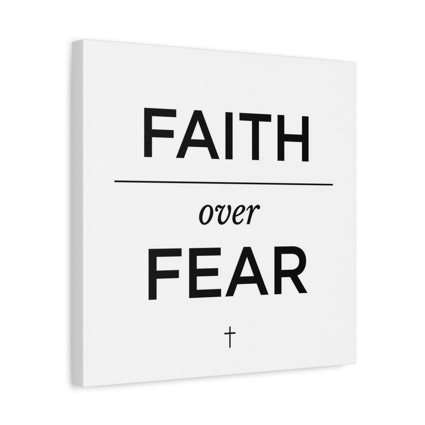 "Faith Over Fear" Christian Canvas Wall Art - Minimalist Bible Verse Cross Print, Black And White Typography Decor - Modern Farmhouse Style - Living Room Bedroom Office Wall Decor