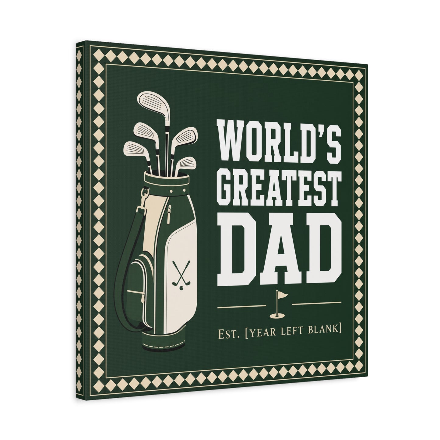 "World's Greatest Dad" Golf Canvas Wall Art - Personalized Father Quote Print, Green Vintage Sports Decor - Typography Illustration - Office Wall Decor - Ready to Hang - Bedroom Home Decoration