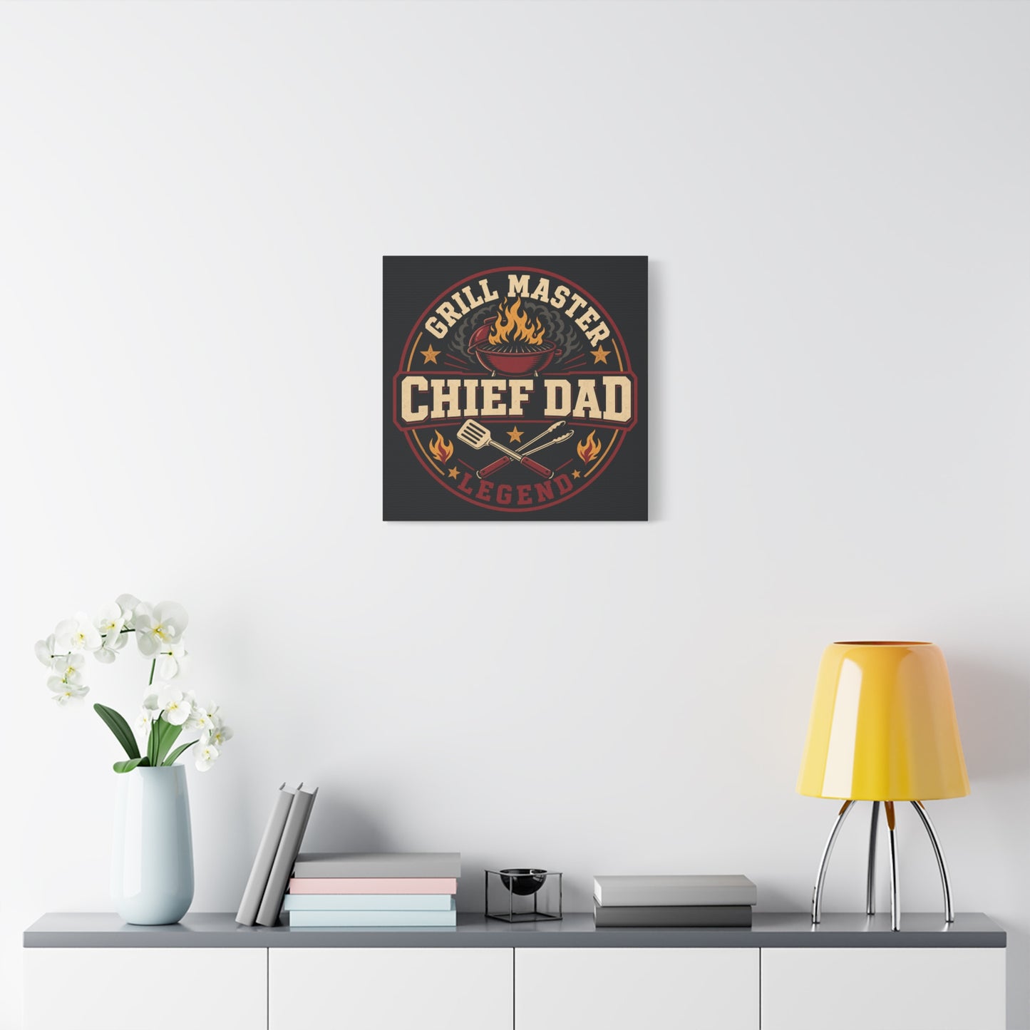 "Grill Master Chef Dad Legend" Canvas Wall Art - Vintage BBQ Typography Print, Rustic Kitchen Decor, Man Cave Wall Hanging, Retro Barbecue Poster Style Home Accent - Ready to Hang - Ready to Hang