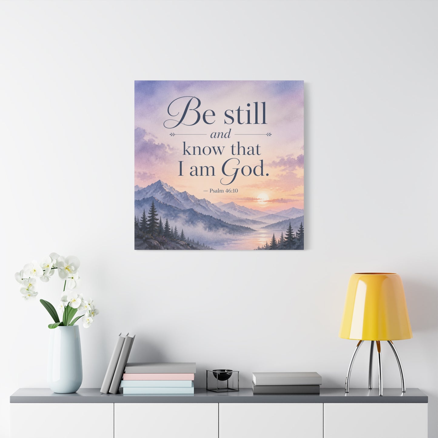 "Be Still And Know That I Am God. - Psalm 46:10" Scripture Canvas Wall Art - Mountain Sunrise Bible Verse Decor - Traditional Christian Home Accent - Bedroom Living Room Decoration - Office Wall Art