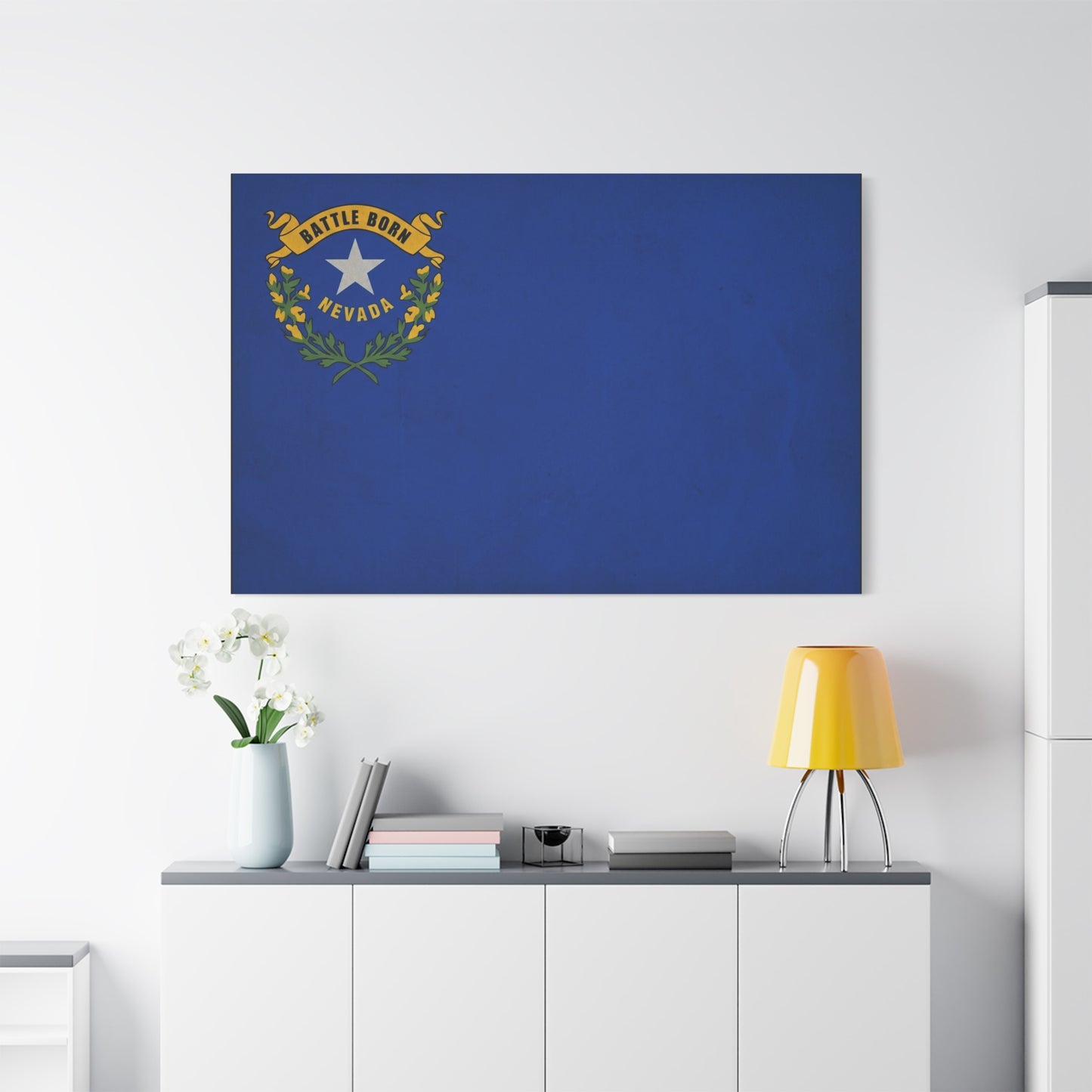 "Battle Born Nevada" Nevada State Flag Canvas Wall Art - Blue Silver Star Sagebrush Emblem Print - Vintage Patriotic Style - Living Room Decor, Office Wall Hanging - Ready to Hang - Ready to Hang