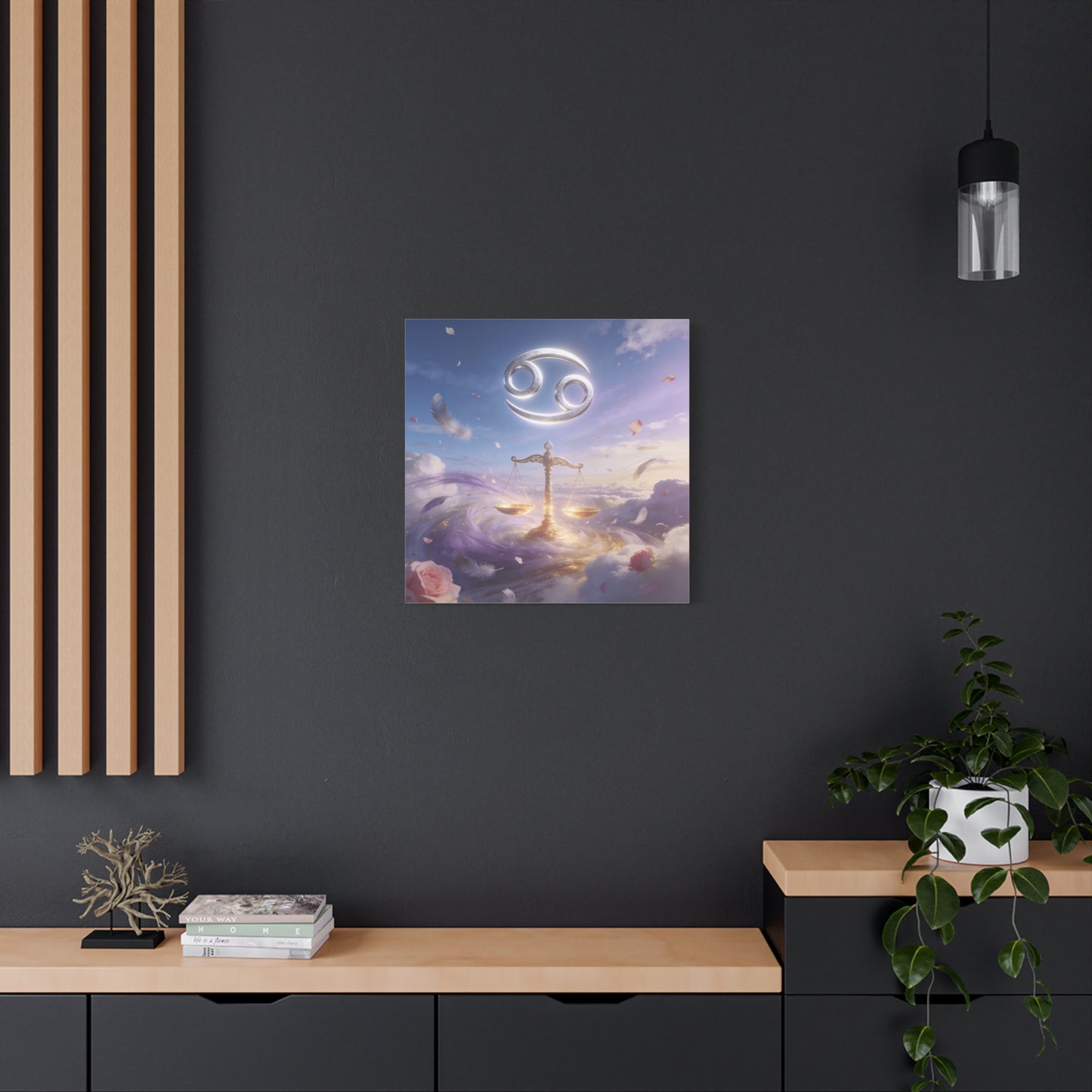 Cancer Zodiac Canvas Wall Art - Celestial Crab Symbol, Golden Libra Scales, Dreamy Sky - Matte Canvas Print, Contemporary Astrology Decor - Bedroom Wall Accent, Meditation Space - Ready to Hang