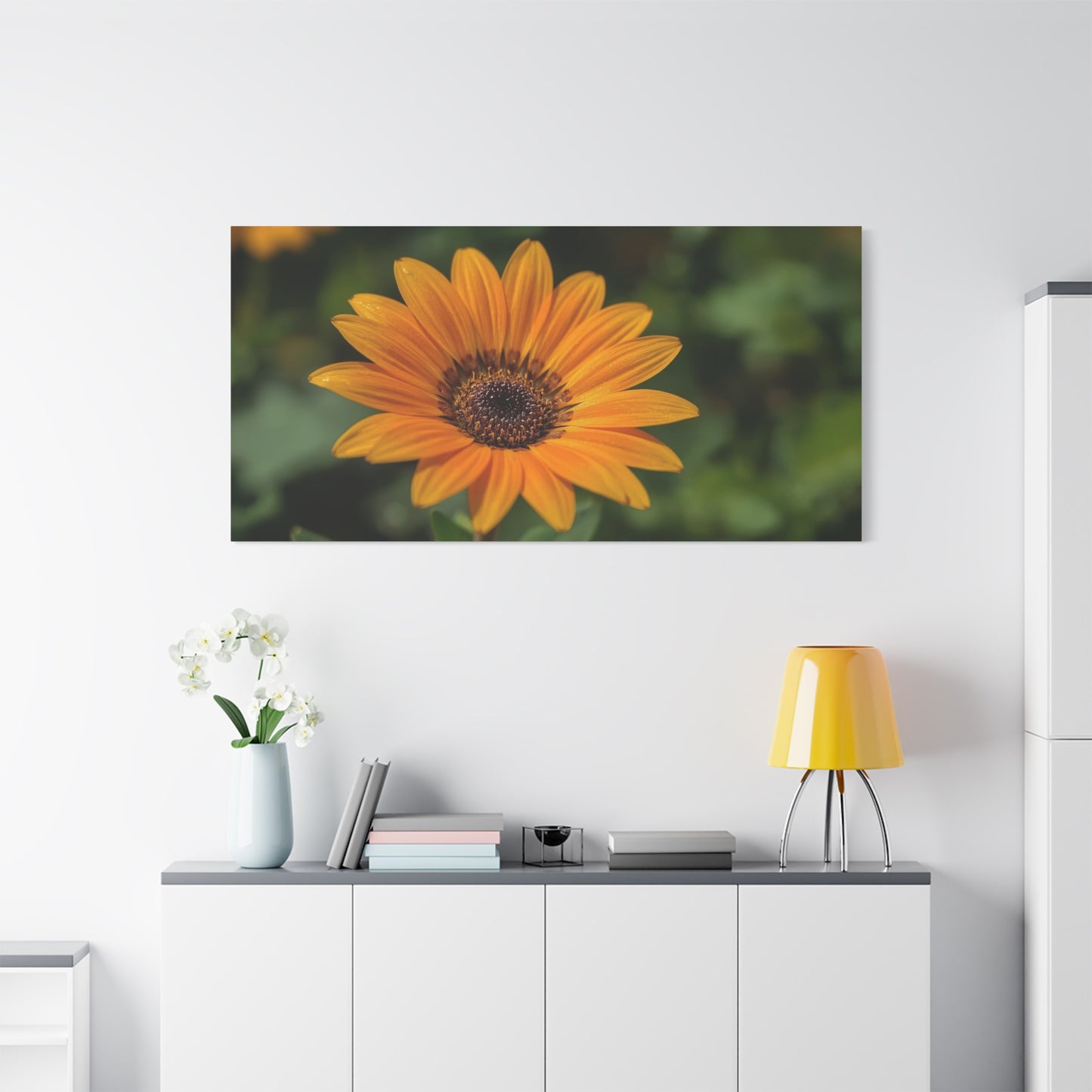 Orange Daisy Flower Canvas Wall Art - Botanical Floral Close Up Art Print, Nature Home Decor - Matte Cotton Canvas, Contemporary Style - Living Room Wall Decor Bedroom Accent - Cozy Reading Nook Art