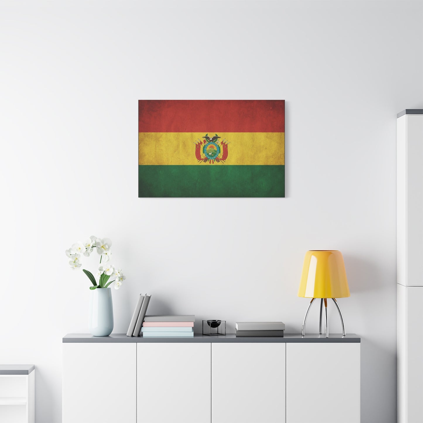 Bolivia Flag Canvas Wall Art - Vintage Bolivian Tricolor With Coat Of Arms - Distressed Patriotic Print, Cultural Decor, Living Room Wall Decor - Bedroom Home Decoration - Bedroom Home Decoration