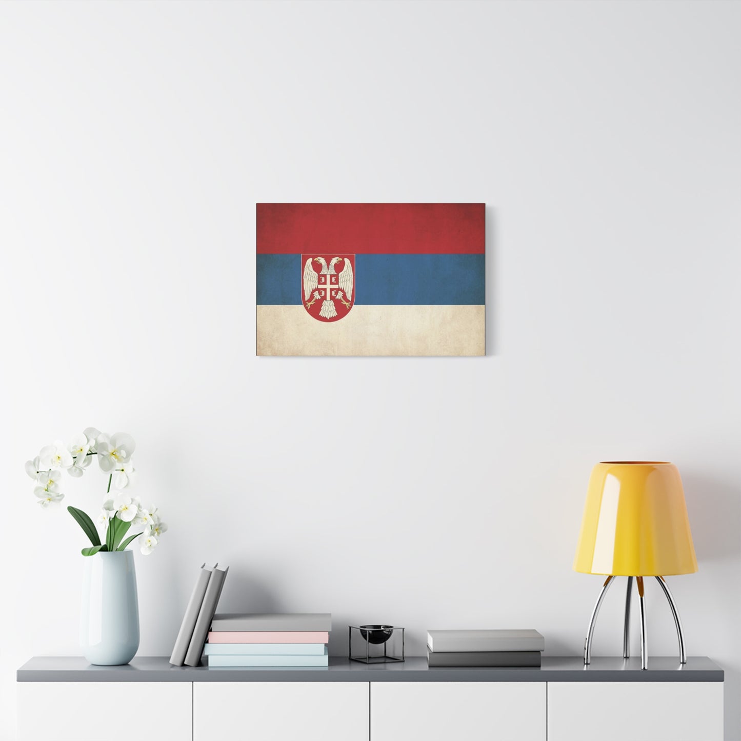 Serbian Flag Canvas Wall Art - Vintage Serbia Coat Of Arms Print, Patriotic Tricolor Decor - Rustic National Heritage Style - Living Room Wall Decor - Bedroom Home Decoration - Bedroom Home Decoration