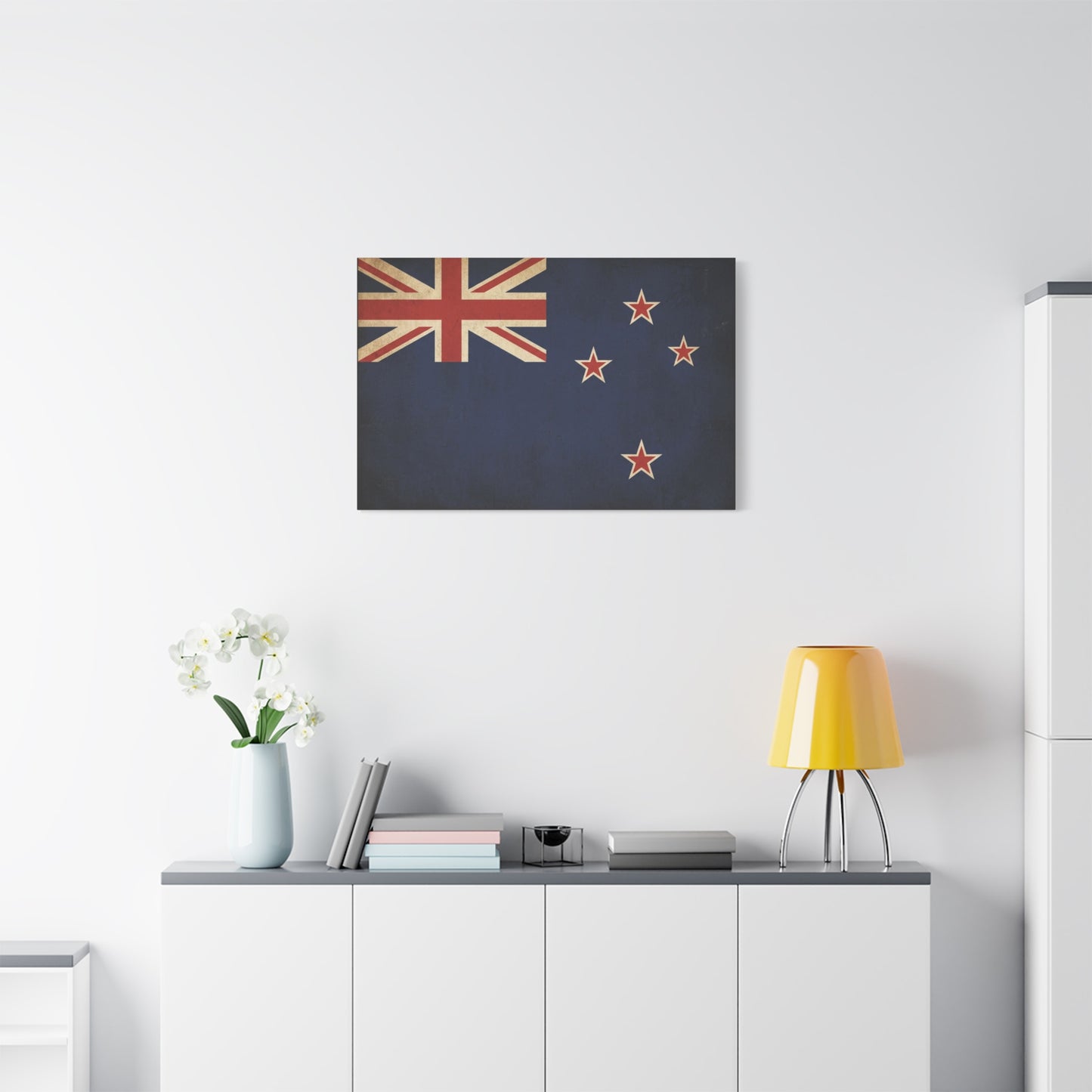 New Zealand Flag Canvas Wall Art - Vintage Kiwi National Banner Print, Distressed Navy Red Cream Design - Traditional Patriotic Style - Living Room Wall Decor Bedroom Home Decoration - Ready to Hang