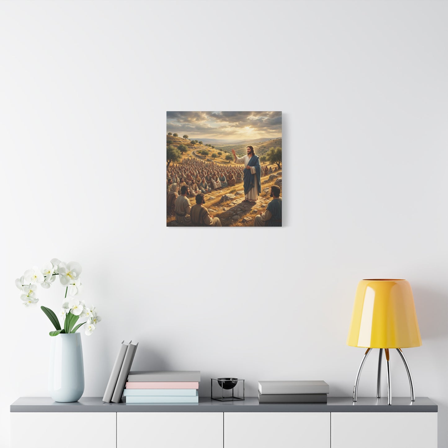 Jesus Teaching Multitude Canvas Wall Art - Biblical Hillside Sermon Scene, Matte Cotton Print - Traditional Christian Decor - Living Room Wall Decor, Bedroom Home Decoration, Office Art