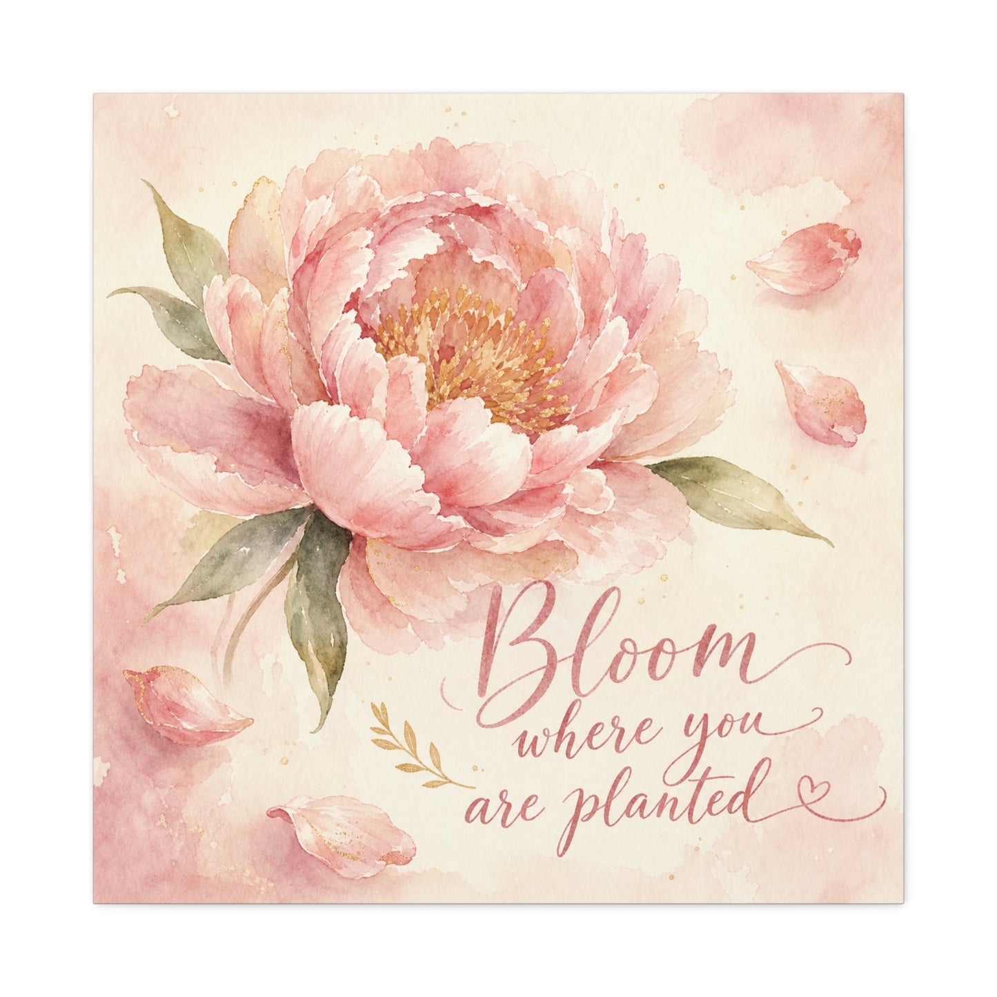 "Bloom Where You Are Planted" Peony Canvas Wall Art - Pink Watercolor Floral Quote Print, Soft Botanical Decor, Bedroom Wall Hanging, Feminine Farmhouse Style - Bedroom Home Decoration - Ready to Hang