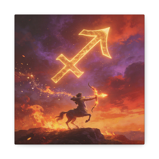 Sagittarius Zodiac Canvas Wall Art - Fiery Centaur Archer Astrology Print, Glowing Constellation Symbol - Matte Canvas Decor - Fantasy Style For Bedroom, Office Wall Art - Bedroom Home Decoration