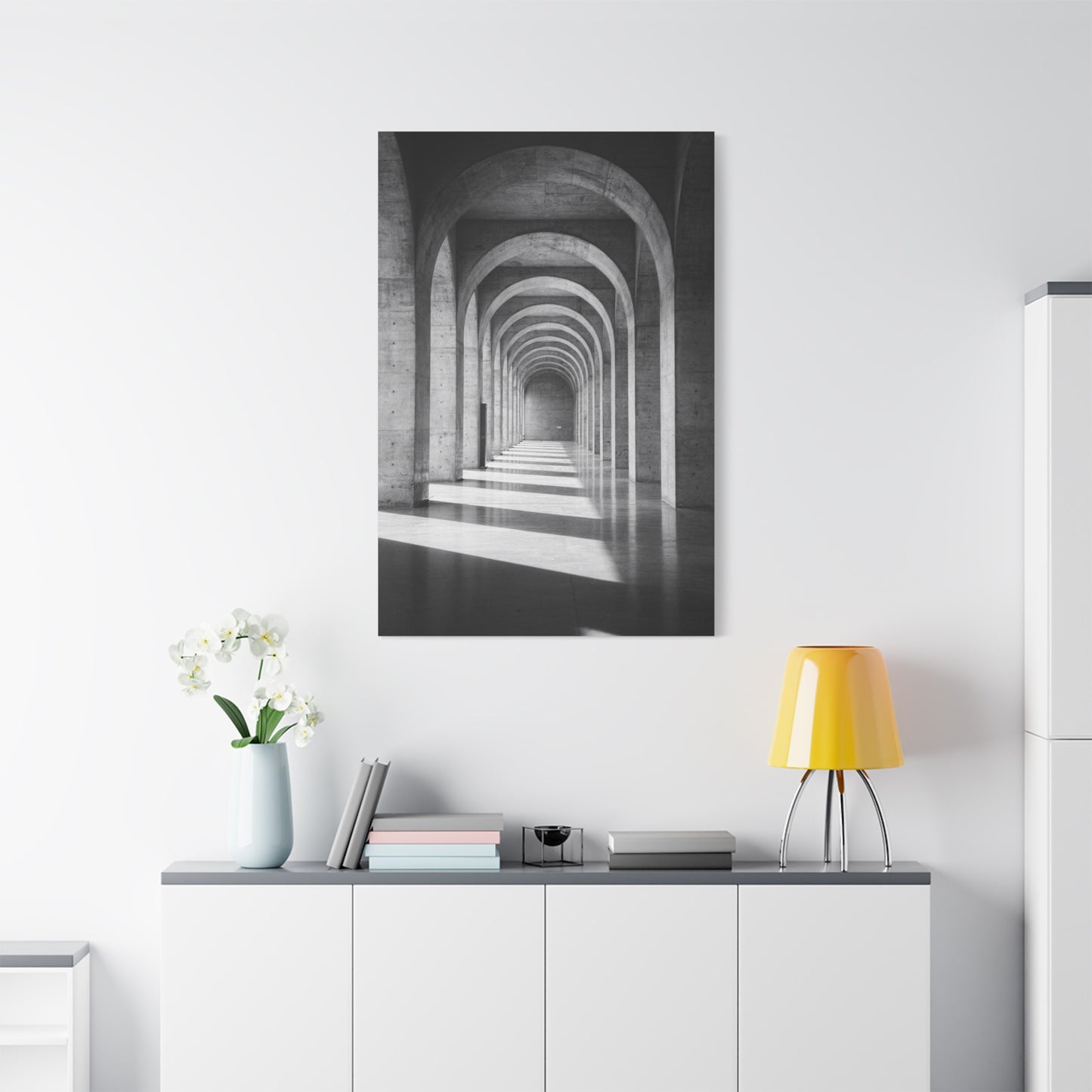 Black And White Arched Hallway Canvas Wall Art - Minimalist Architecture Art Print, Modern Concrete Corridor Interior, Contemporary Living Room Wall Decor Office Art - Bedroom Home Decoration