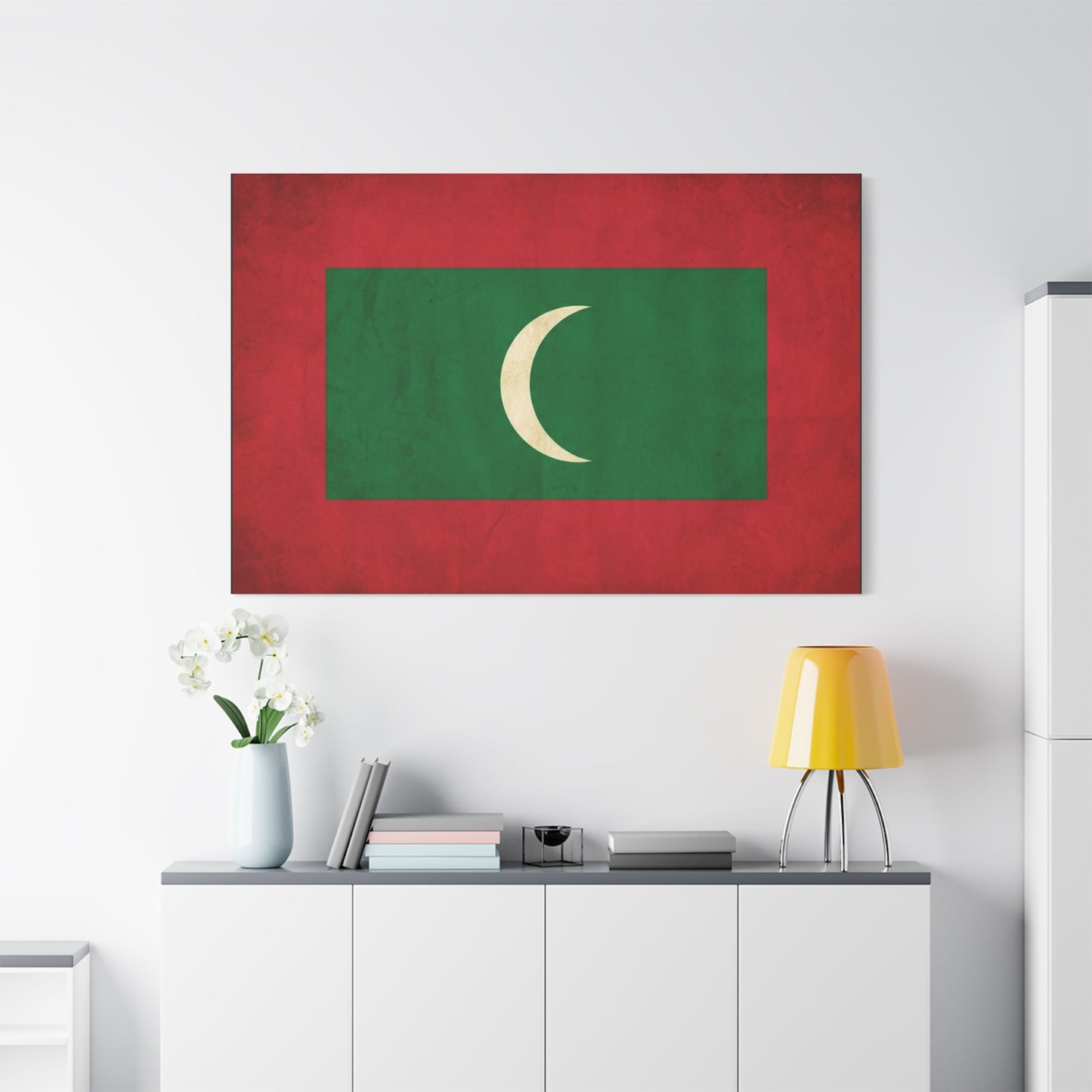 Maldives Flag Canvas Wall Art - Vintage National Banner Print, Red Green White Crescent - Patriotic Typography Style - Living Room Wall Decor, Bedroom Home Decoration - Bedroom Home Decoration