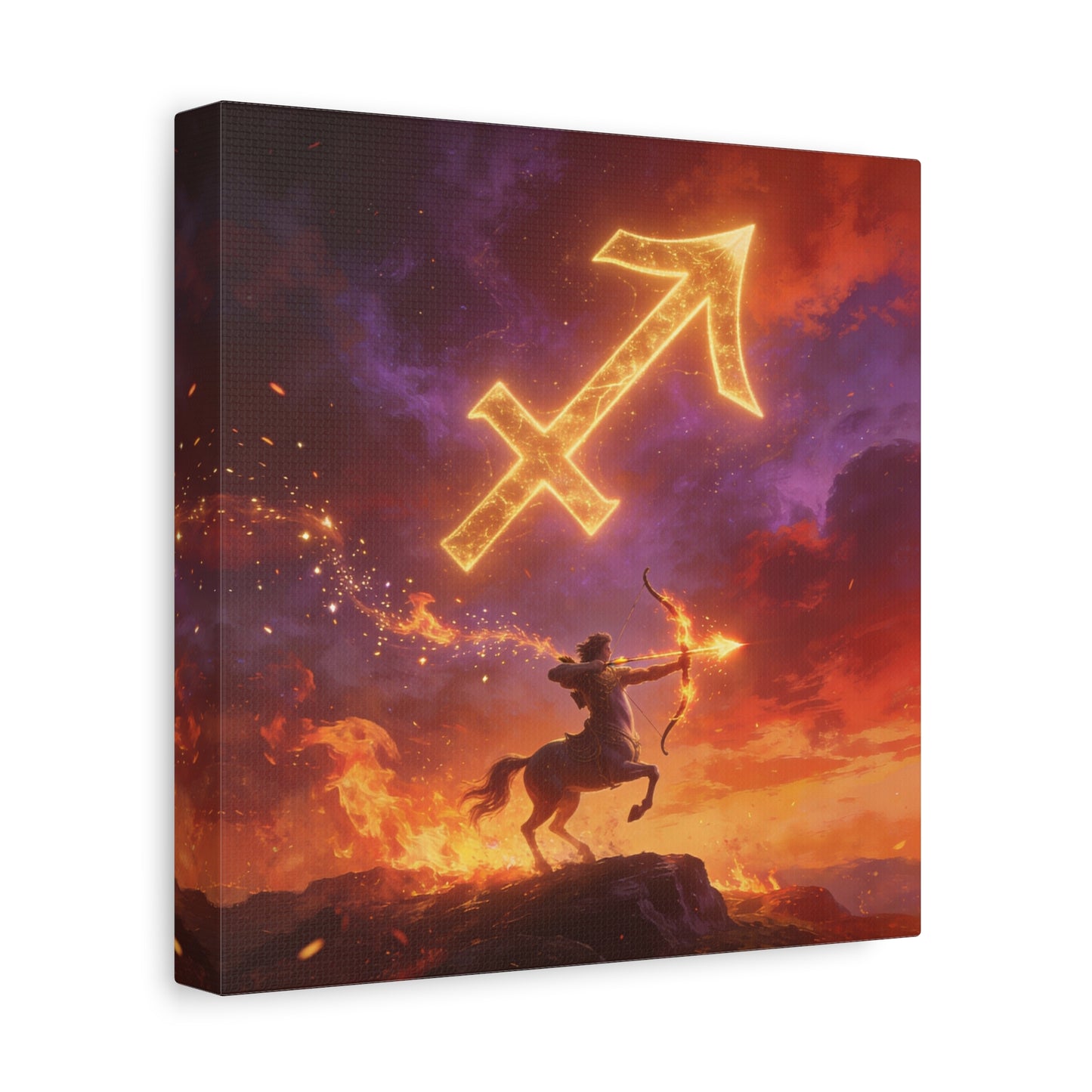 Sagittarius Zodiac Canvas Wall Art - Fiery Centaur Archer Astrology Print, Glowing Constellation Symbol - Matte Canvas Decor - Fantasy Style For Bedroom, Office Wall Art - Bedroom Home Decoration
