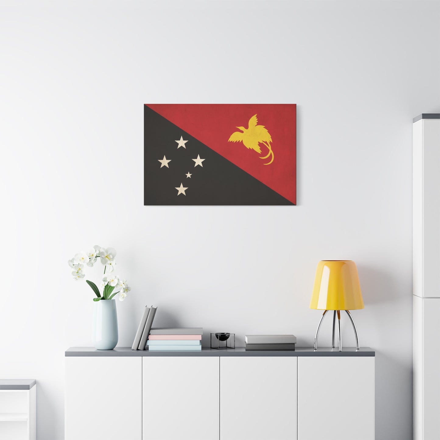 Papua New Guinea Flag Canvas Wall Art - Red Black Bird Of Paradise Southern Cross Print - Vintage National Pride Decor - Living Room Wall Decor - Bedroom Home Decoration - Bedroom Home Decoration
