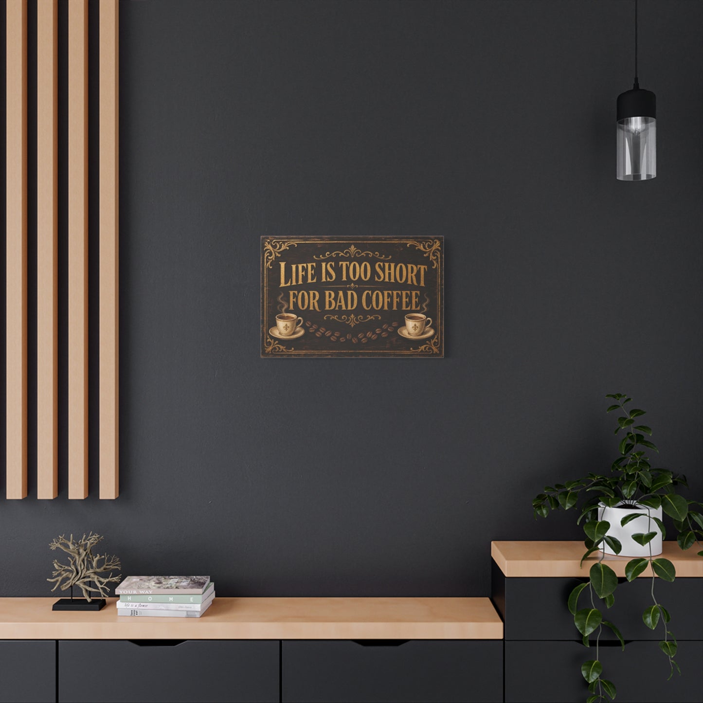 "Life Is Too Short For Bad Coffee" Canvas Wall Art - Vintage Coffee Quote Decor, Rustic Brown Typography Print, Farmhouse Cafe Wall Hanging - Ready to Hang - Bistro Decor - Espresso Bar Sign