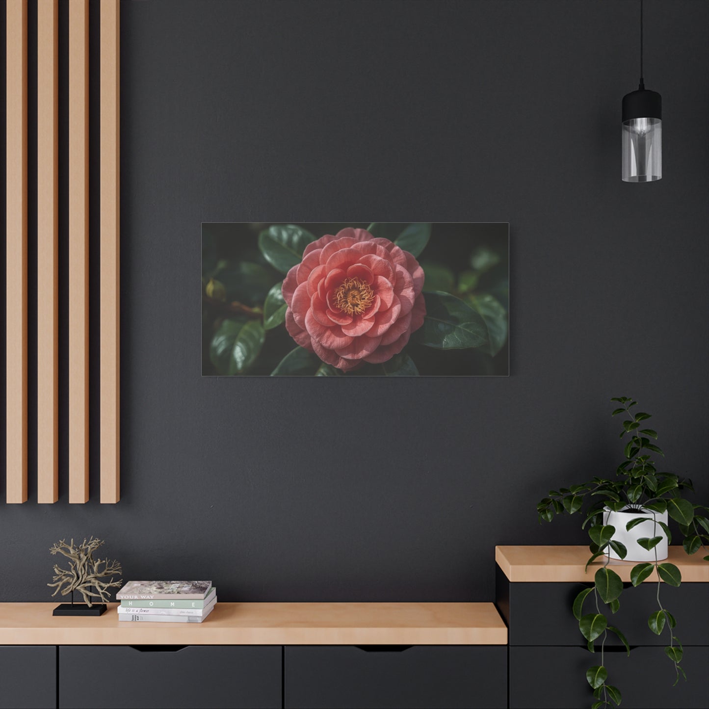 Pink Camellia Flower Canvas Wall Art - Botanical Floral Art Print, Dark Green Leaves, Matte Finish Decor - Traditional Style, Bedroom Wall Decor, Living Room Accent - Bedroom Home Decoration