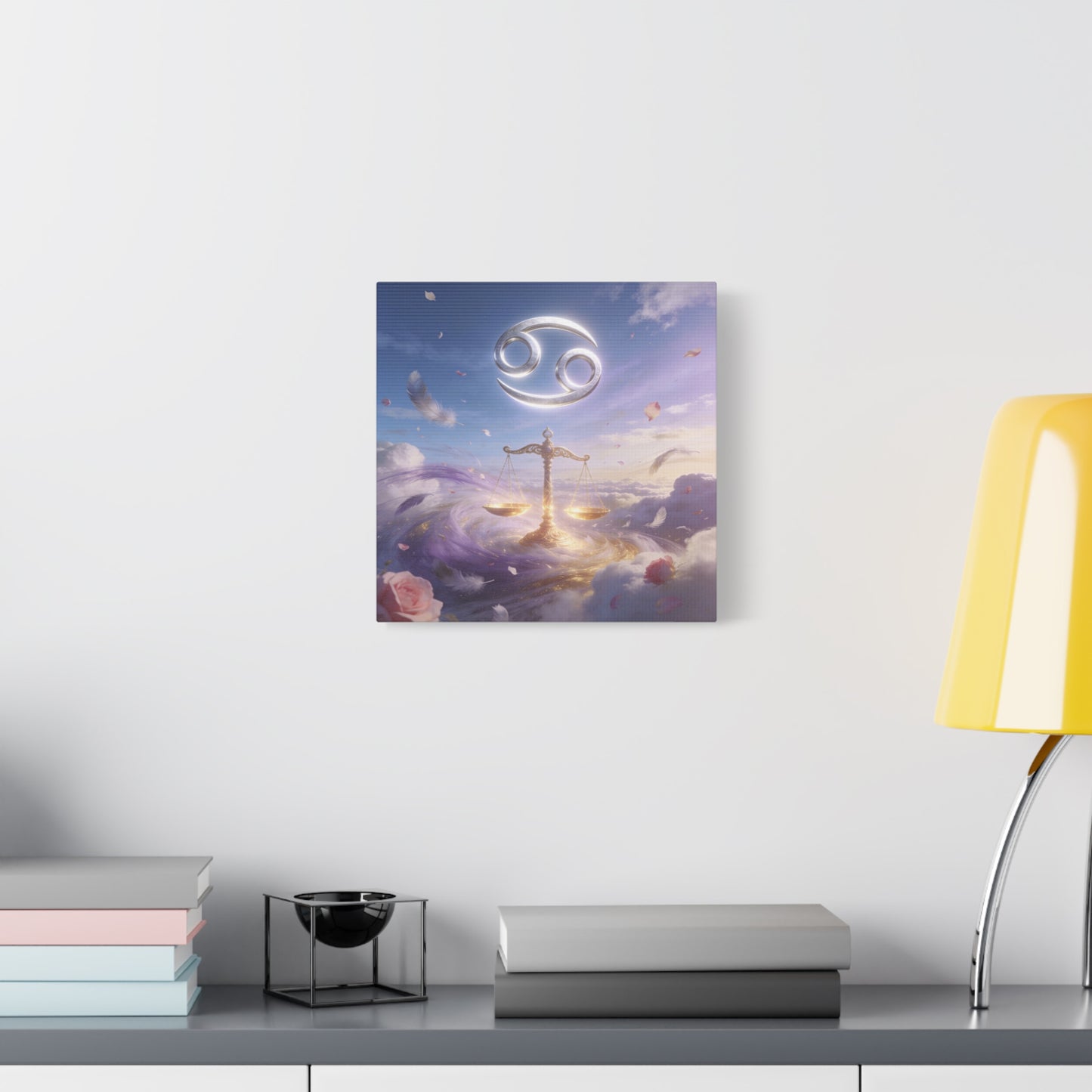 Cancer Zodiac Canvas Wall Art - Celestial Crab Symbol, Golden Libra Scales, Dreamy Sky - Matte Canvas Print, Contemporary Astrology Decor - Bedroom Wall Accent, Meditation Space - Ready to Hang