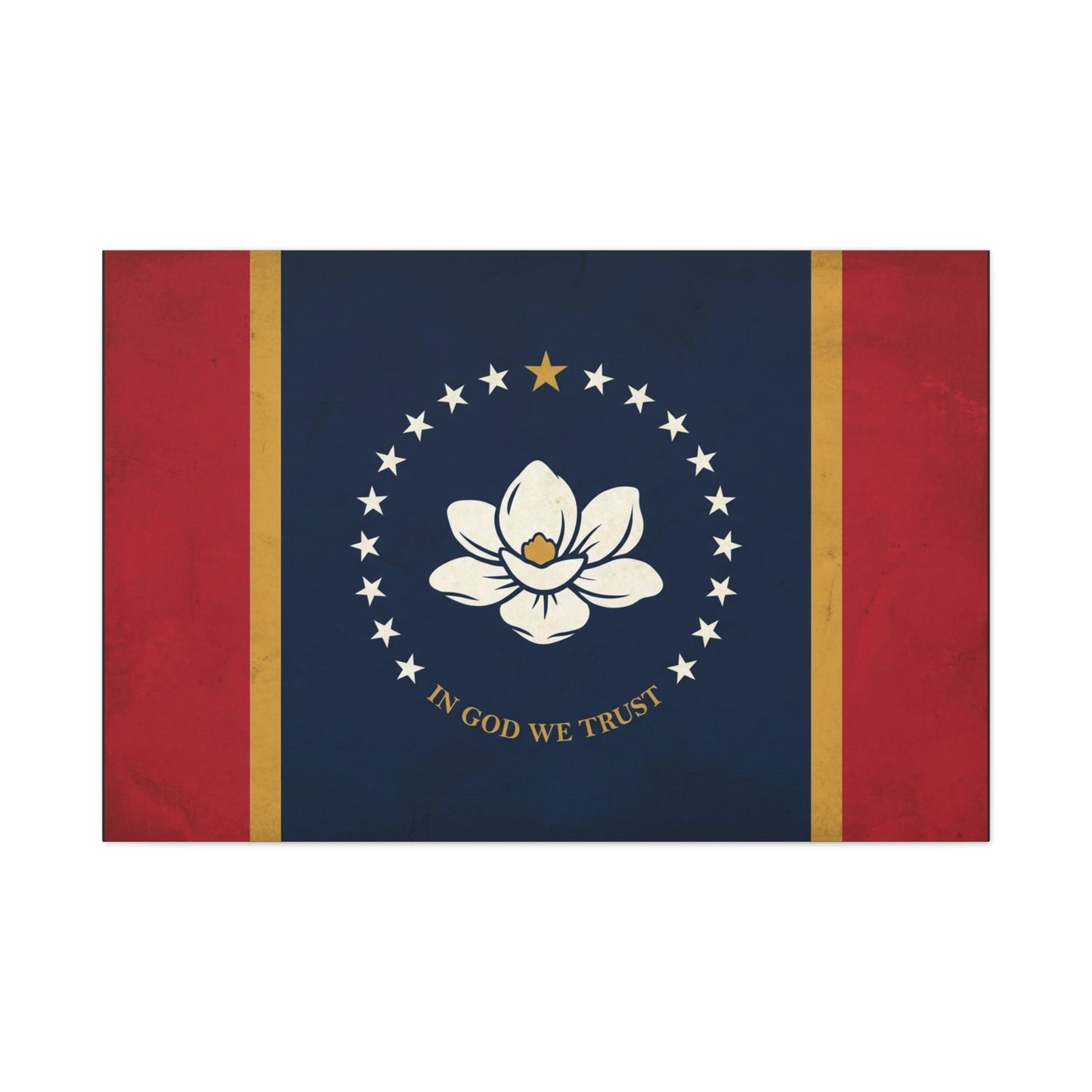 "In God We Trust" Mississippi State Flag Canvas Wall Art - Magnolia Emblem, Vintage Patriotic Decor - Rustic Americana Style - Living Room Wall Decor - Ready to Hang - Bedroom Home Decoration
