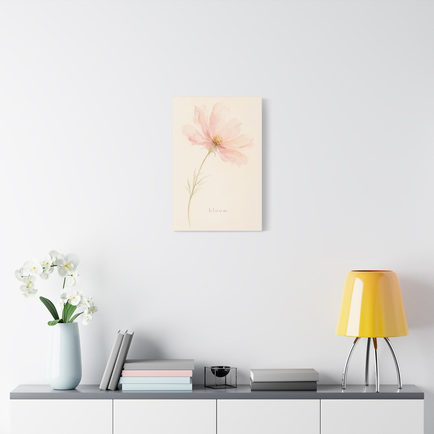 "Bloom" Pink Cosmos Flower Canvas Wall Art - Soft Watercolor Botanical Print, Blush Floral Home Decor, Minimalist Bedroom Wall Hanging, Living Room Decoration - Ready to Hang - Bedroom Home Decoration