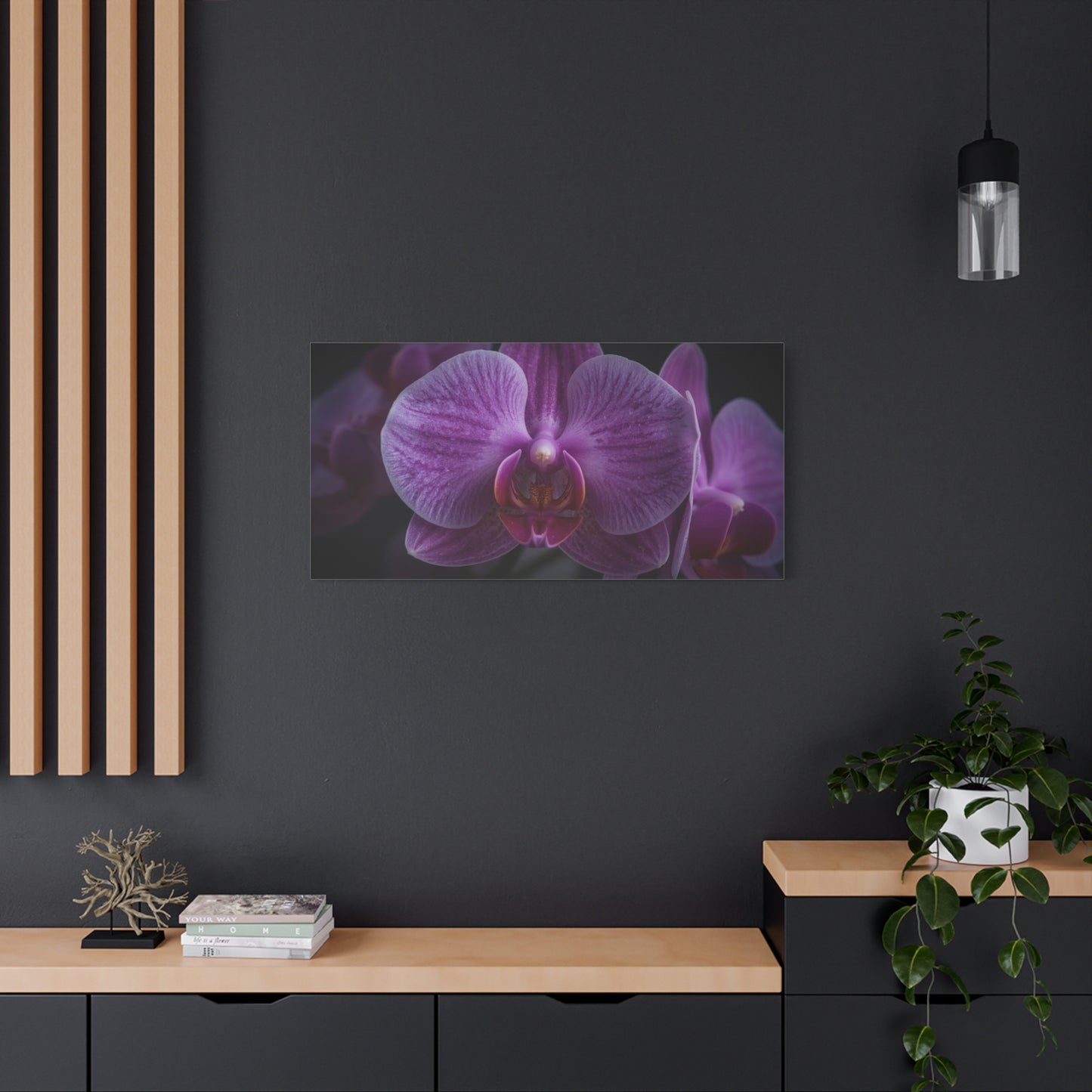 Purple Orchid Canvas Wall Art - Phalaenopsis Flower Macro Floral Print, Botanical Art Print, Cotton Canvas, Contemporary Style - Bedroom Wall Decor, Spa Wall Accent - Bedroom Home Decoration