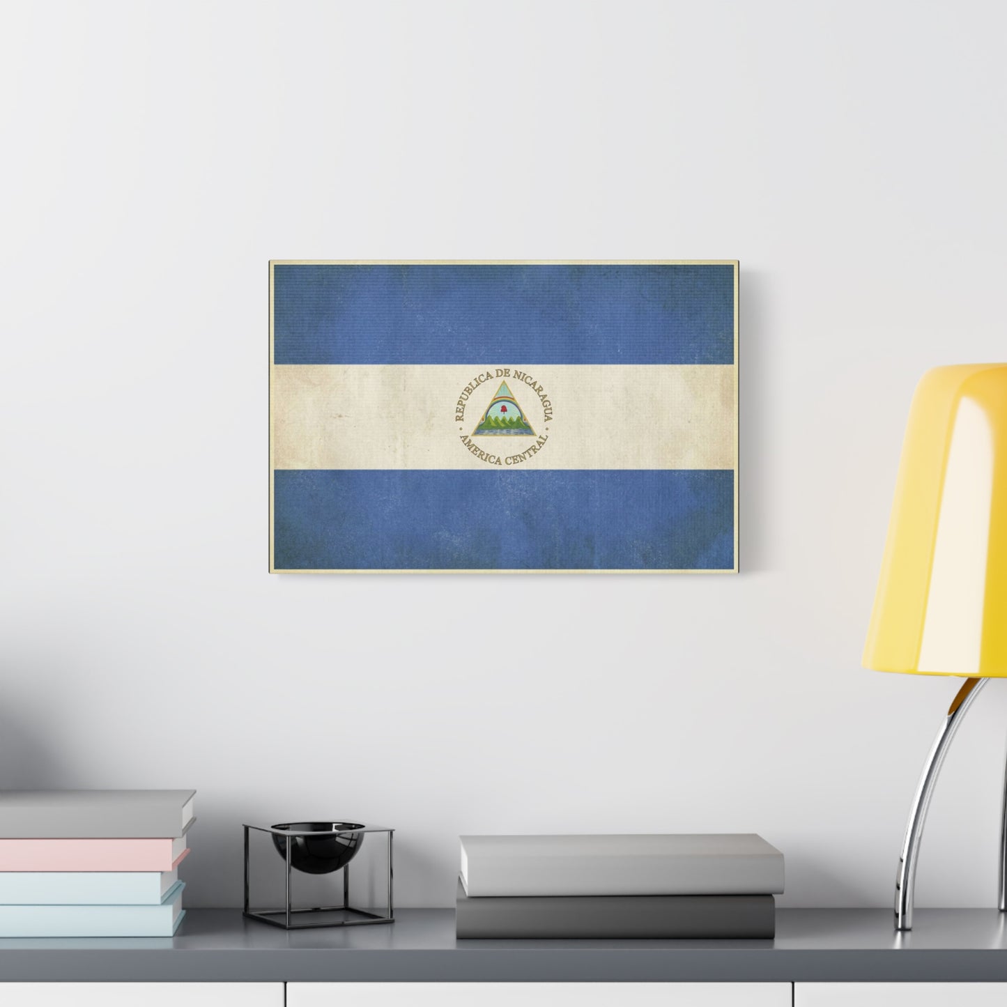 Republica De Nicaragua America Central Flag Canvas Wall Art - Vintage Blue White Country Print - Patriotic Heritage Decor - Living Room Home Decoration - Living Room Wall Decor - Cozy Reading Nook Art
