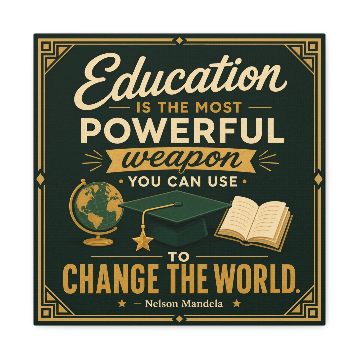 "Education Is The Most Powerful Weapon You Can Use To Change The World." Canvas Wall Art - Nelson Mandela Quote, Teacher Classroom Poster, Study Room Decoration - Office Wall Art - Ready to Hang