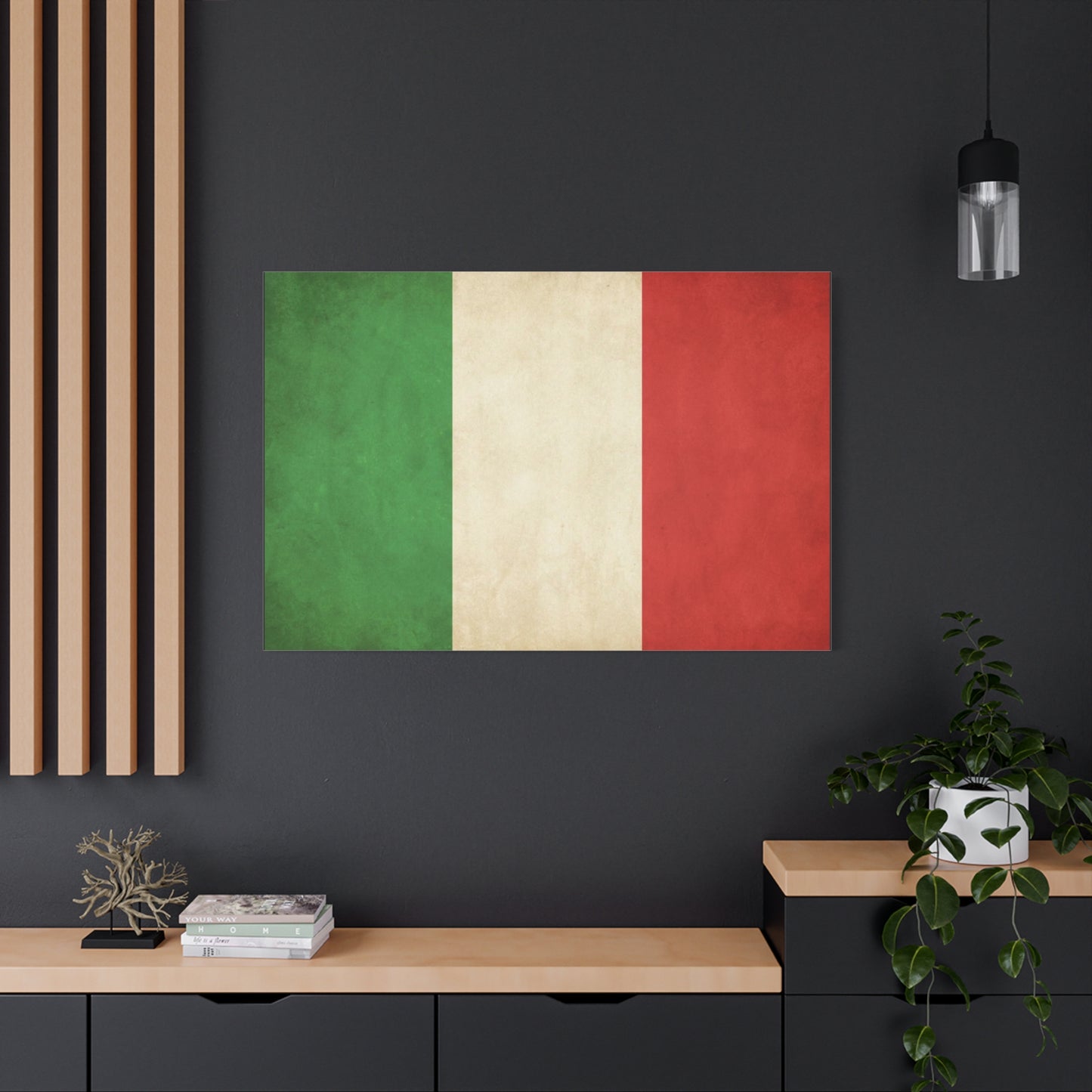Italian Flag Canvas Wall Art - Vintage Tricolor National Prints, Rustic Textured Artwork - Matte Cotton Decor - Living Room Wall Decor, Office Art, Dorm Accent For Heritage Lovers - Ready to Hang