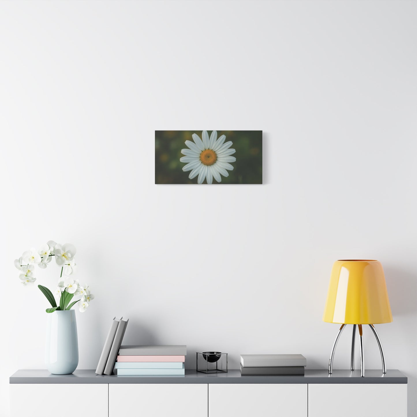 White Daisy Canvas Wall Art - Botanical Flower Close Up Art Print, Soft Green Background - Matte Cotton Art Print, Minimalist Floral Style - Bedroom Wall Decor Office Accent - Modern Farmhouse Style