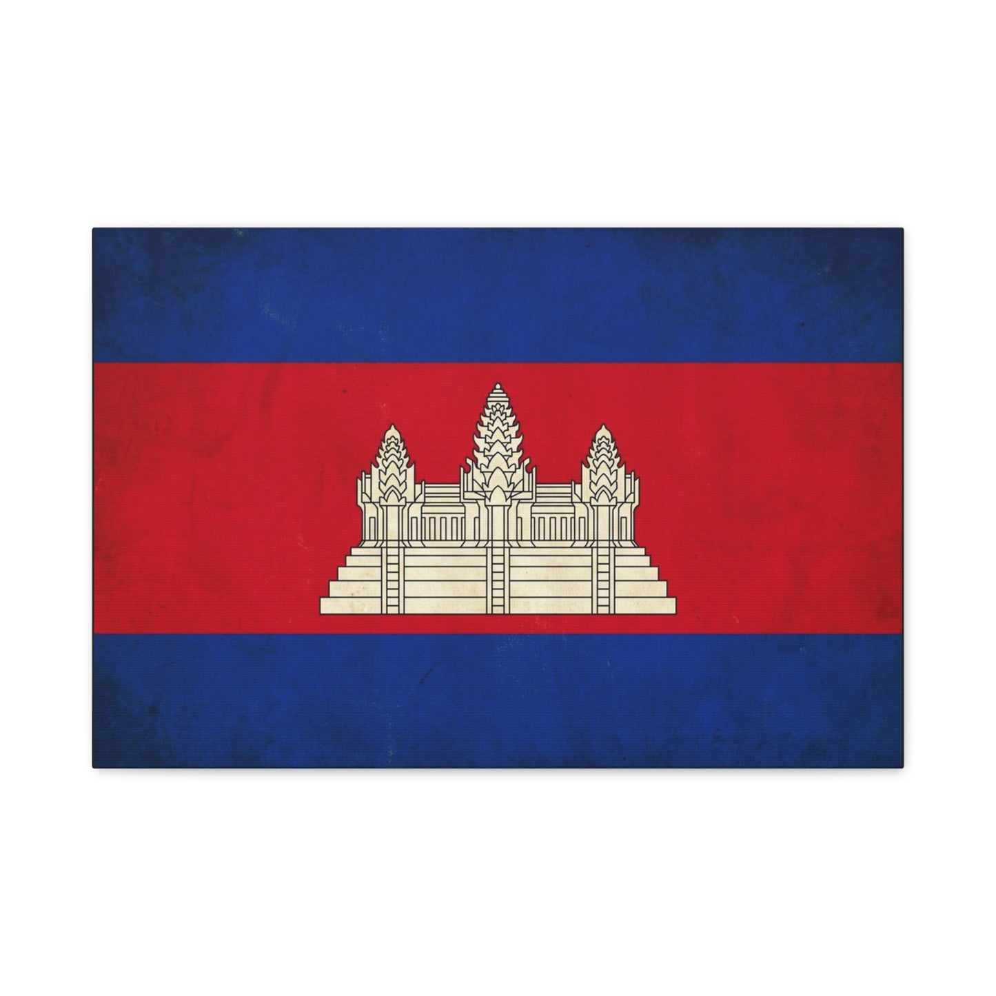 Cambodia Flag Canvas Wall Art - Khmer Temple Emblem Patriotic Print, Vintage National Decor - Textured Red Blue Banner Style - Living Room Wall Decor - Bedroom Home Decoration - Modern Farmhouse Style