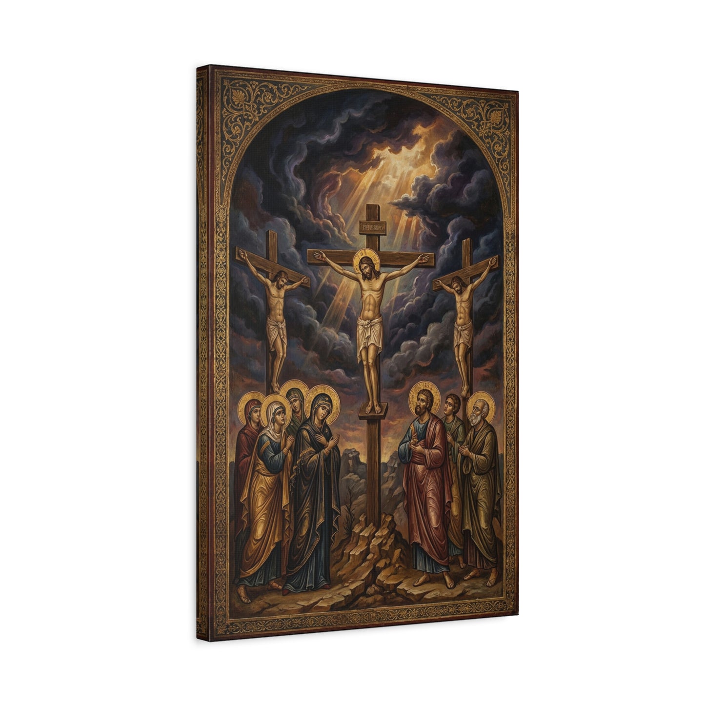 Jesus Christ Crucifixion Canvas Wall Art - Golgotha Religious Icon Painting, Sacred Cross Scene, Traditional Christian Decor - Living Room Wall Decor, Bedroom Home Decoration - Bedroom Home Decoration