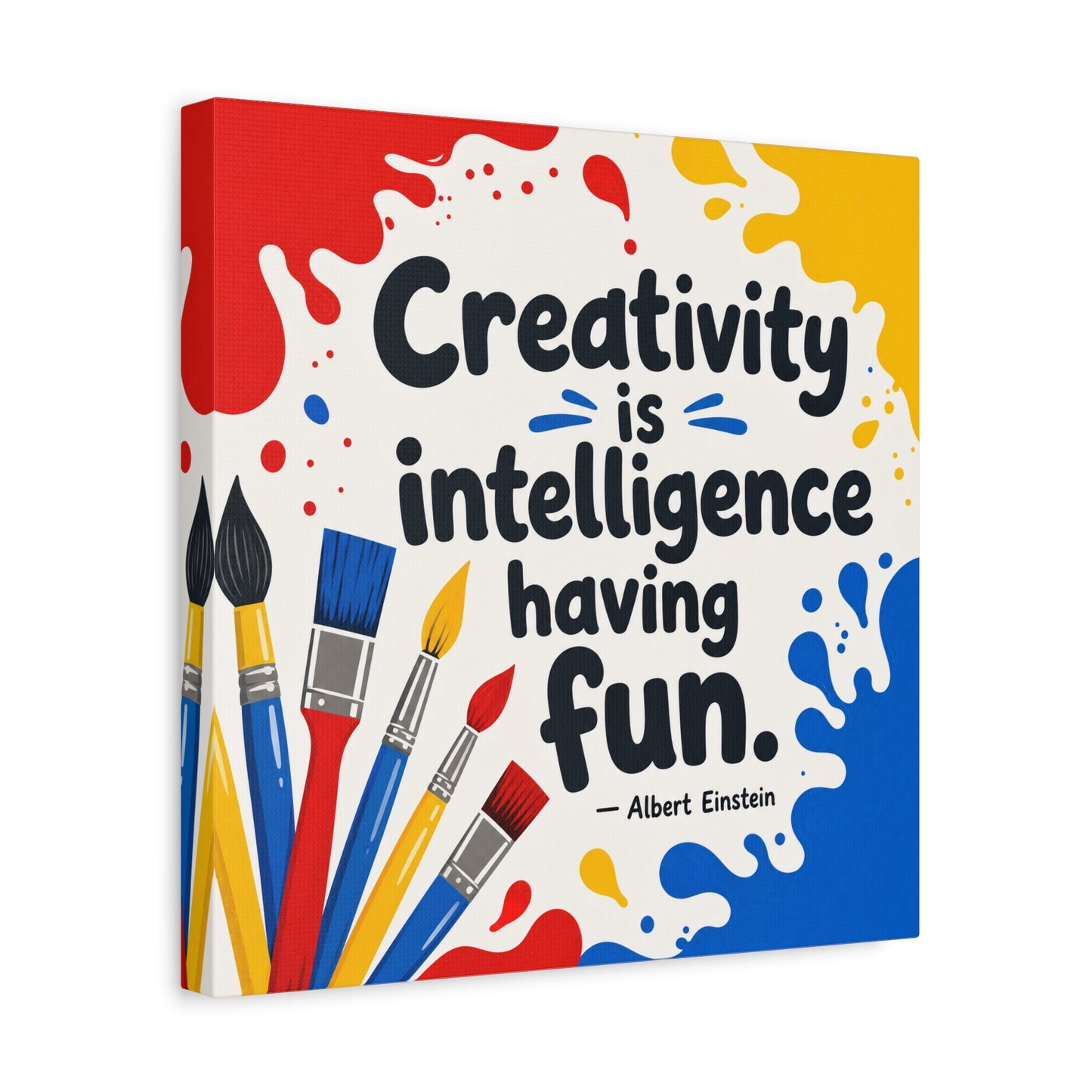 "Creativity Is Intelligence Having Fun." Albert Einstein Canvas Wall Art - Colorful Quote Print, Classroom Decor, Teacher Office Wall Hanging, Kids Playroom Home Decoration - Bedroom Home Decoration
