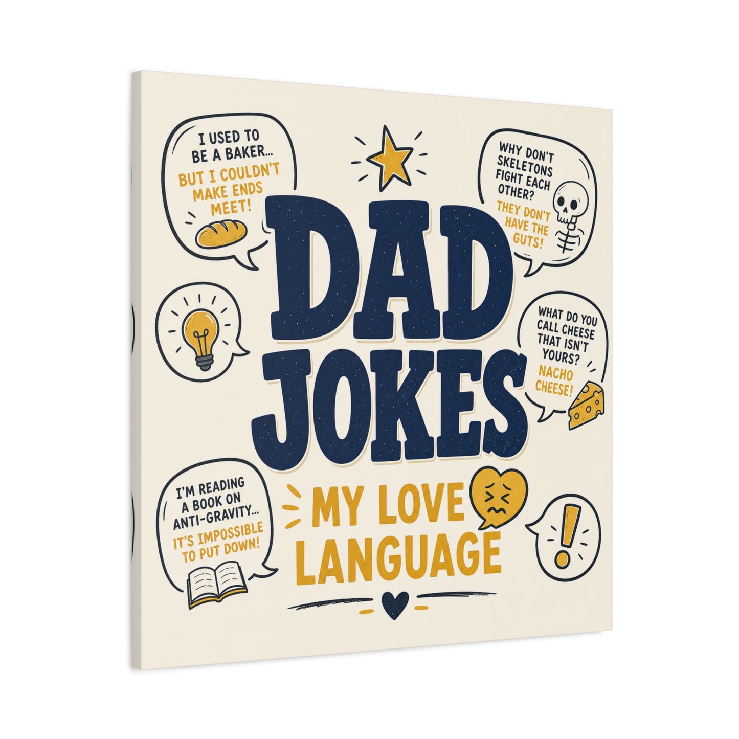 "Dad Jokes My Love Language" Funny Quote Canvas Wall Art - Pun Typography Print, Retro Humor Decor, Home Office Wall Decor, Man Cave Decoration, Novelty Room Accent - Ready to Hang - Ready to Hang