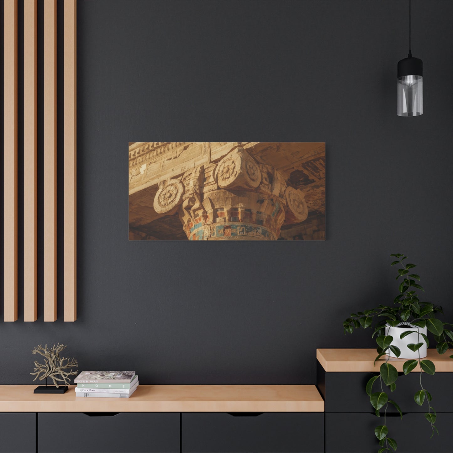 Ancient Egyptian Temple Column Canvas Wall Art - Architectural Art Print, Sandstone Carved Capital, Warm Desert Tones, Traditional Style - Living Room Wall Decor - Bedroom Home Decoration