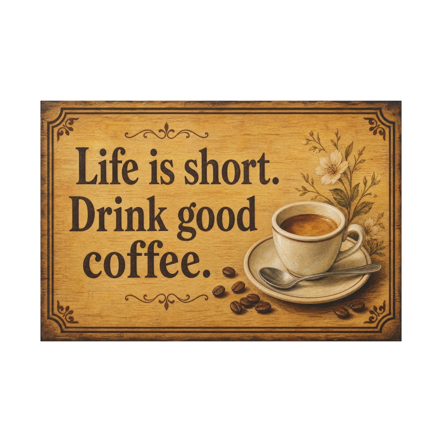 "Life Is Short. Drink Good Coffee." Coffee Canvas Wall Art - Vintage Kitchen Quote Print, Rustic Farmhouse Style, Espresso Cup Wall Decor, Dining Room Home Decoration - Bedroom Home Decoration