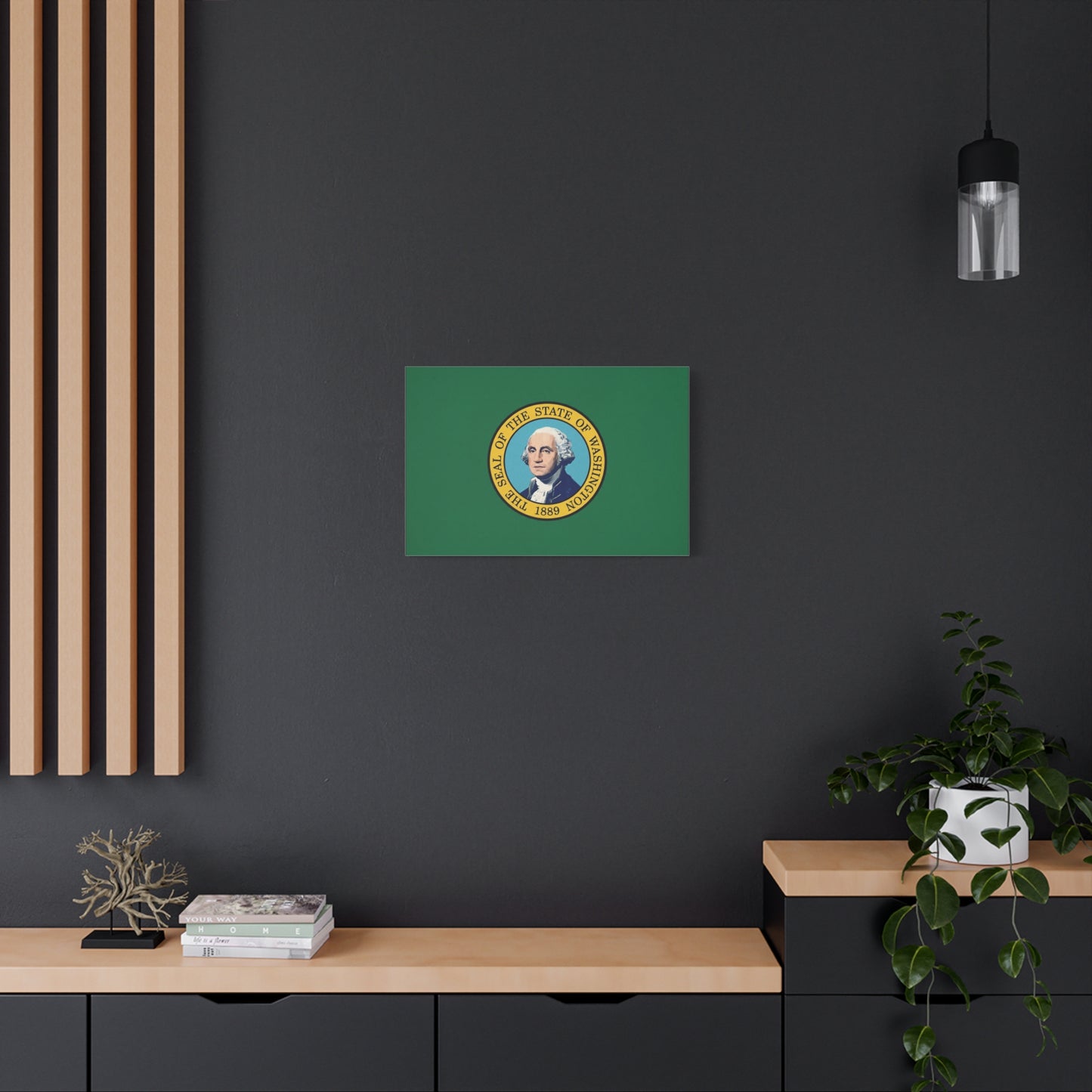 "THE SEAL OF THE STATE OF WASHINGTON 1889" Flag Canvas Wall Art - George Washington State Pride Decor - Green Gold Historic Print - Living Room Home Decoration, Office Wall Accent - Ready to Hang