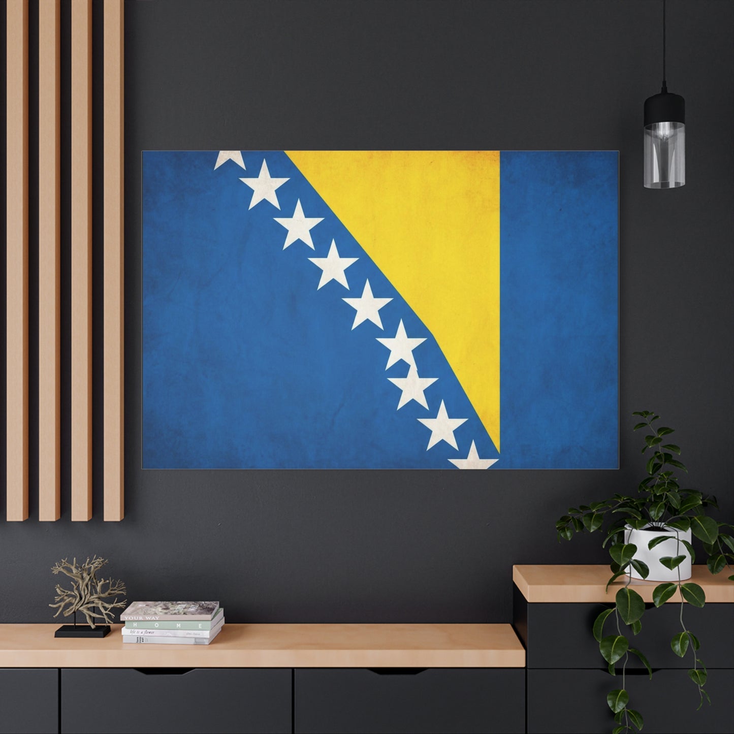 Bosnia And Herzegovina Flag Canvas Wall Art - Blue Yellow White Star Banner Print - Vintage Patriotic Decor - Living Room Wall Decor, Bedroom Home Decoration, Dorm Accent - Bedroom Home Decoration