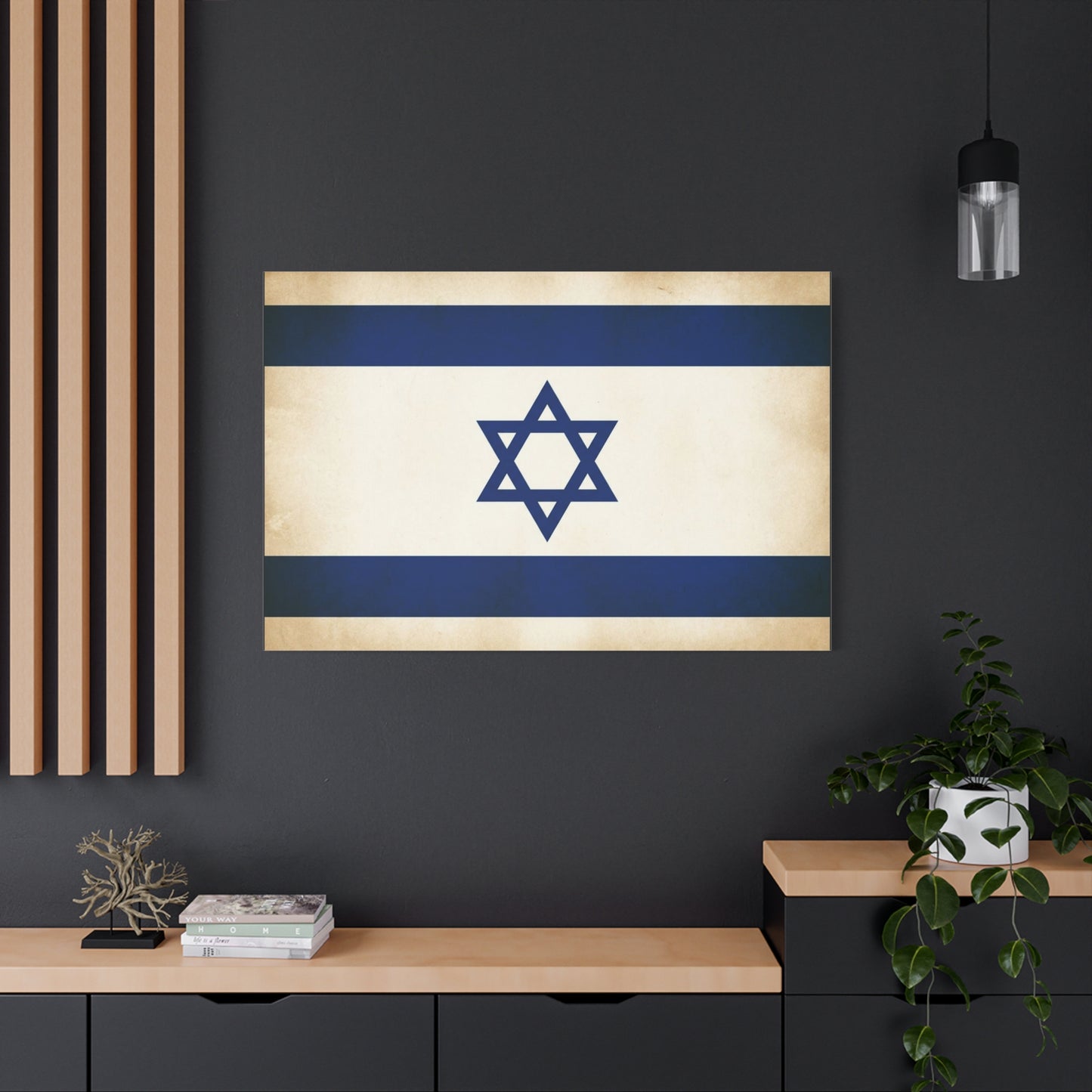 Israel Flag Canvas Wall Art - Vintage Blue And White Star Of David Decor - Matte Minimalist Jewish Home Decoration - Living Room Wall Decor, Bedroom Accent - Bedroom Home Decoration - Ready to Hang