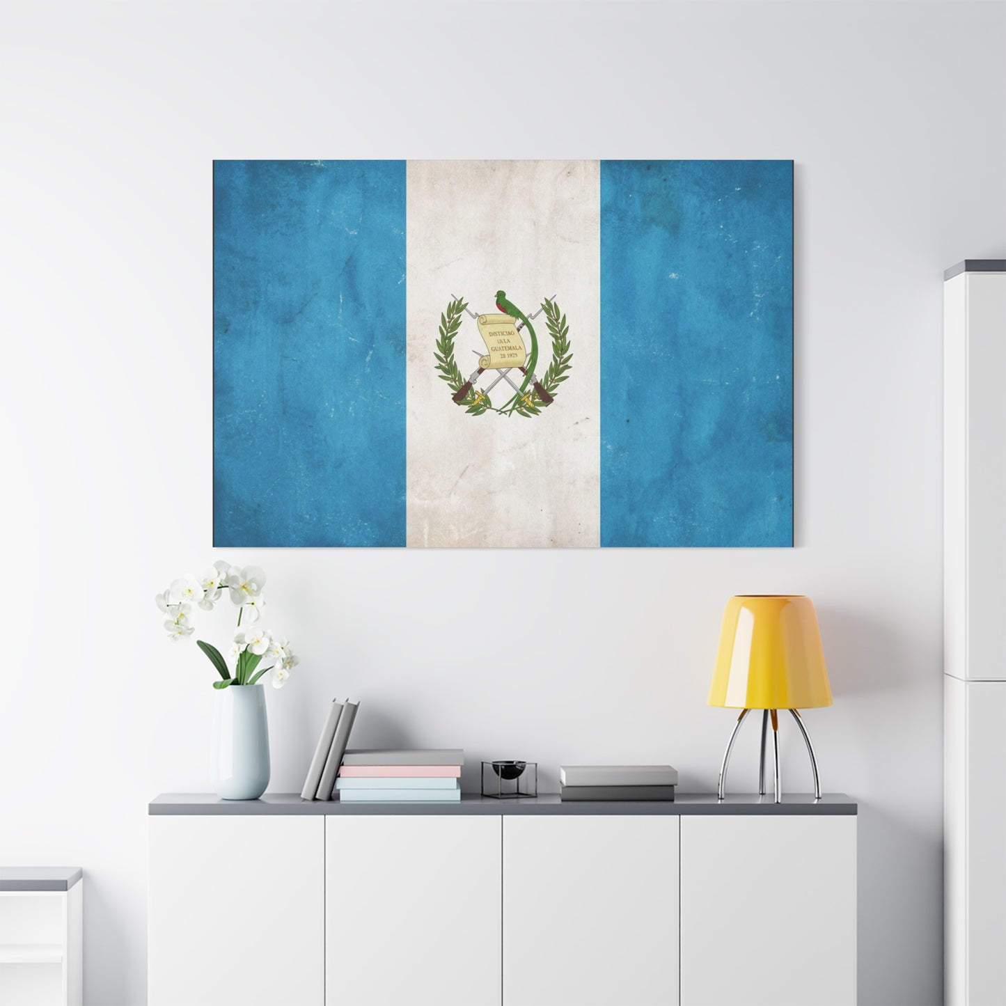 Guatemala Flag Canvas Wall Art - Distintivo De La Guatemala 15 1823 Vintage Blue White Banner Print - Patriotic Decor, Living Room Wall Decor, Office Accent - Bedroom Home Decoration - Ready to Hang