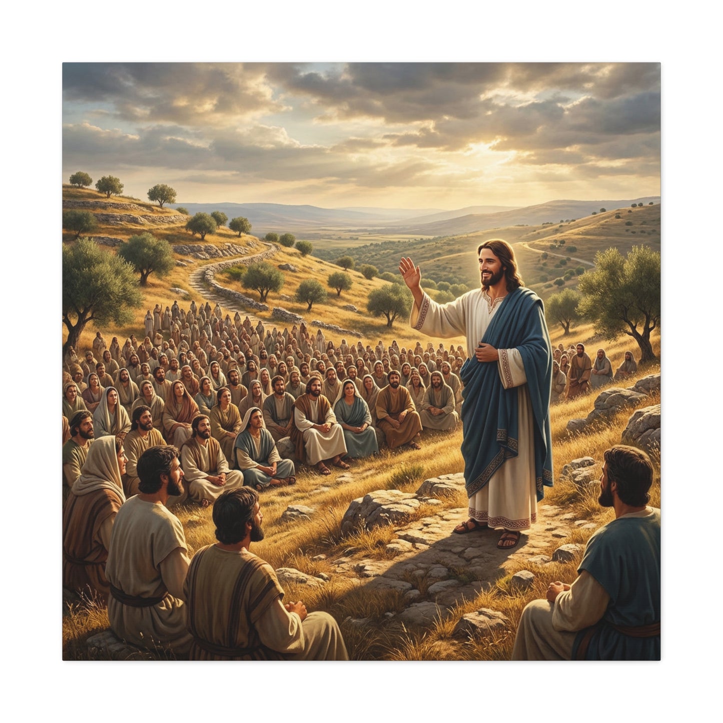 Jesus Teaching Multitude Canvas Wall Art - Biblical Hillside Sermon Scene, Matte Cotton Print - Traditional Christian Decor - Living Room Wall Decor, Bedroom Home Decoration, Office Art