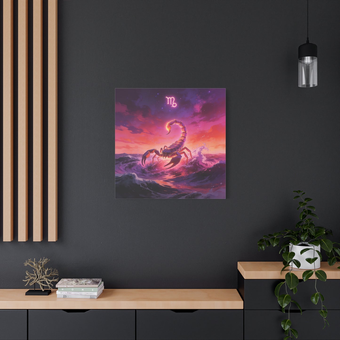 Scorpio Zodiac Canvas Wall Art - Glowing Scorpion Ocean Illustration, Celestial Astrology Print - Matte Cotton Canvas - Modern Fantasy Style - Bedroom Wall Decor, Home Office Accent - Ready to Hang