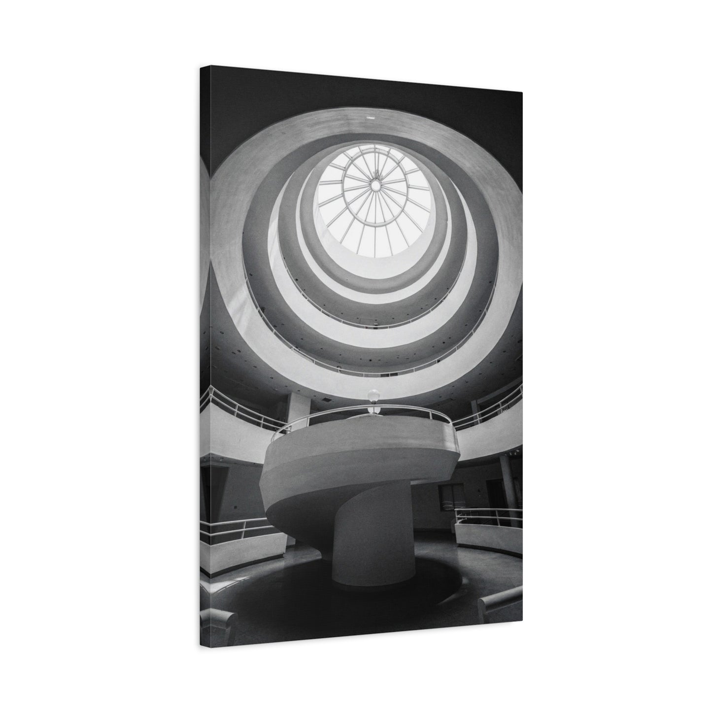 Black And White Spiral Rotunda Canvas Wall Art - Architectural Art Print, Modern Minimalist Interior Decor - Matte Cotton Artwork - Living Room Office Wall Decor - Bedroom Home Decoration