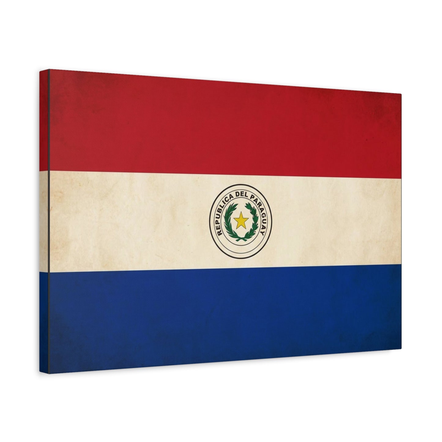 "Republica Del Paraguay" Paraguay Flag Canvas Wall Art - Vintage National Flag Print, Patriotic Heritage Decor - Matte Cotton Artwork - Living Room Home Decoration, Office Accent - Office Wall Art