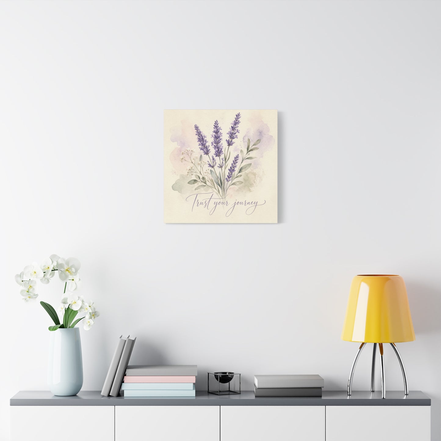 "Trust Your Journey" Lavender Canvas Wall Art - Watercolor Botanical Floral Decor - Soft Purple Sage Green Bouquet, Inspirational Bedroom Wall Decor, Farmhouse Office Home Decoration - Ready to Hang