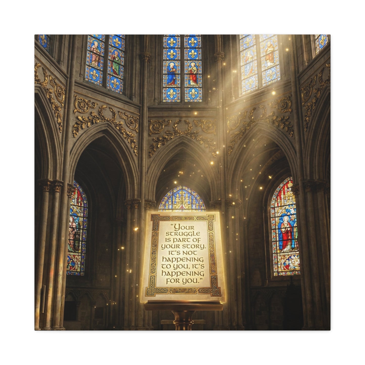 "Your Struggle Is Part Of Your Story" Canvas Wall Art - Gothic Cathedral Stained Glass Inspirational Quote Print - Matte Cotton Decor - Living Room Bedroom Office Christian Home Decoration