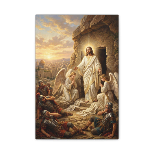 Jesus Christ Resurrection Canvas Wall Art - Empty Tomb, Angels, Roman Soldiers - Traditional Religious Print, Golden Dawn Scene - Living Room Wall Decor, Bedroom Home Decoration - Ready to Hang